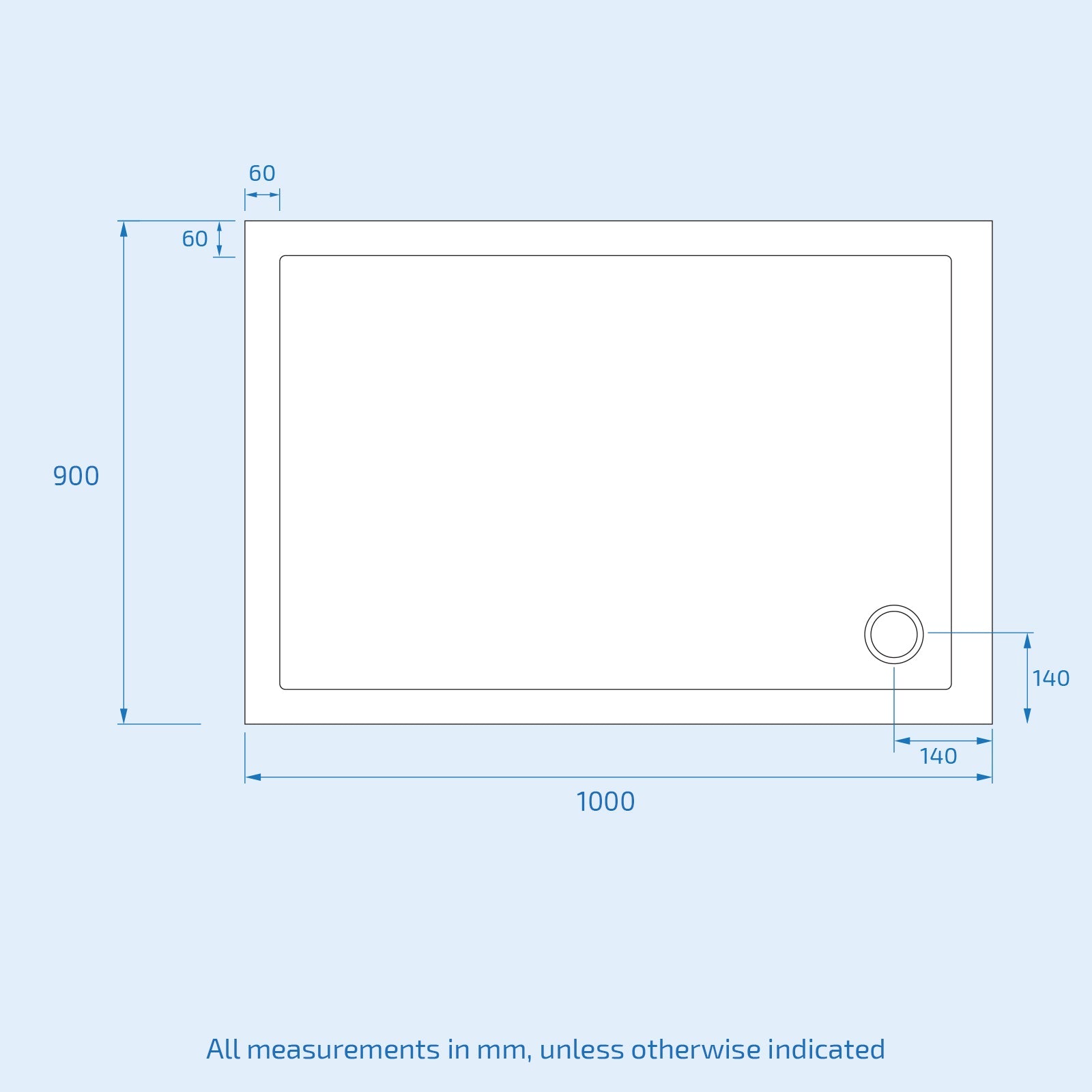 Shower enclosure door 1000 × 760 mm low profile tray image # Options_1000 x 900 mm # Tray_Low Profile