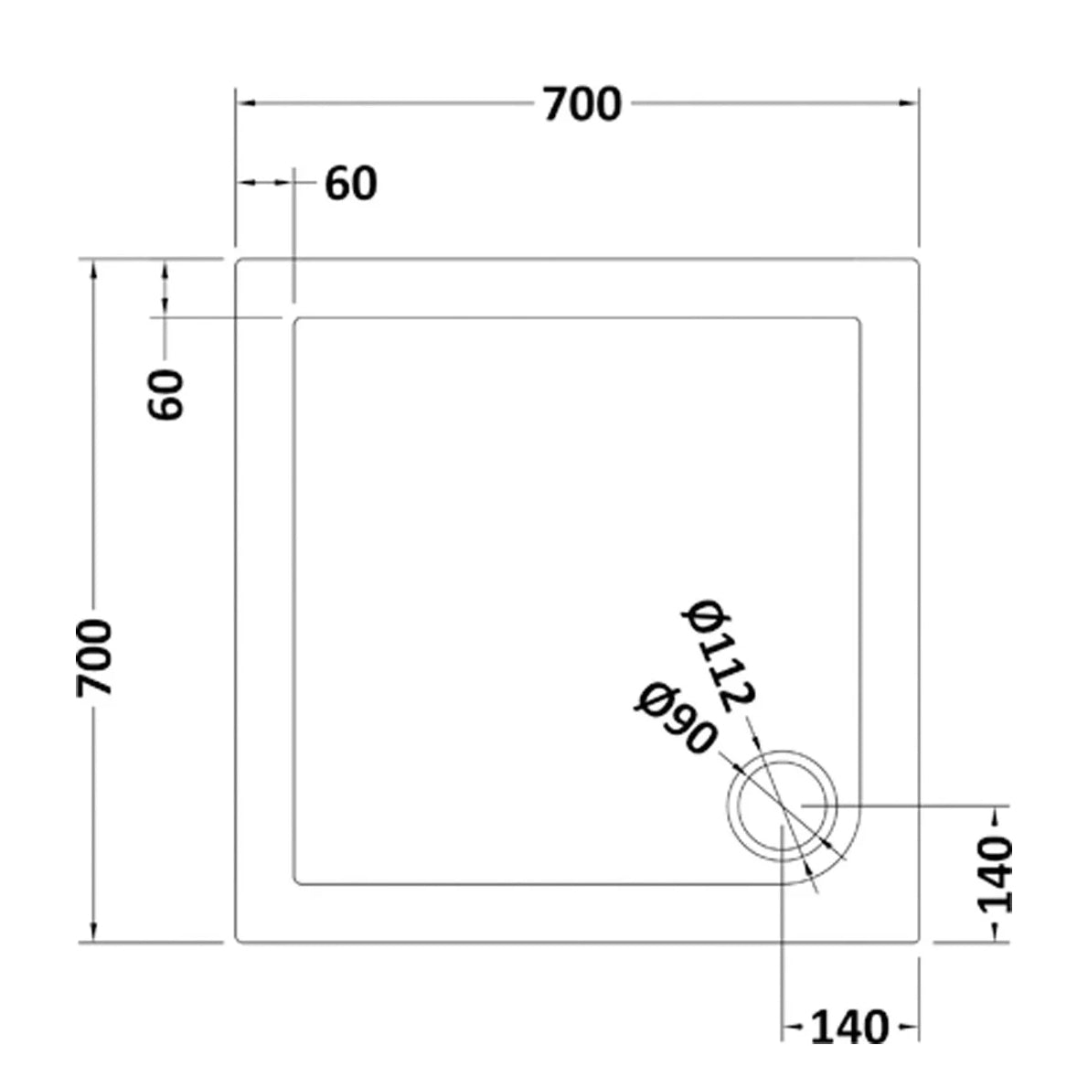 White shower tray 700 x 700 mm image # Options_700 x 700 mm
