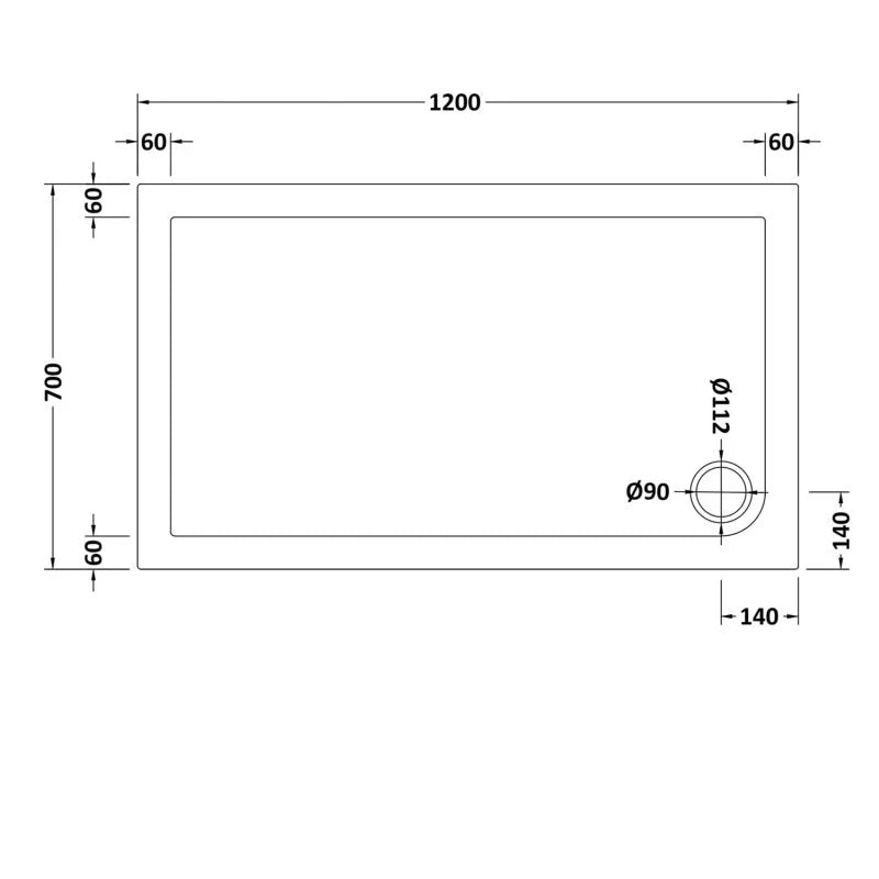 White shower tray 1200 x 700 mm image # Options_1200 x 700 mm