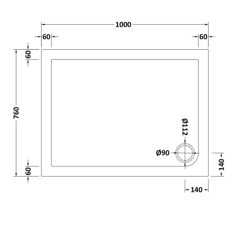 White shower tray 1000 x 760 mm image # Options_1000 x 760 mm