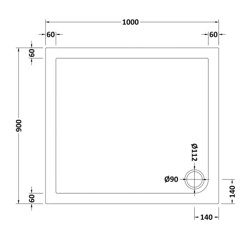 White shower tray 1000 x 900 mm image # Options_1000 x 900 mm