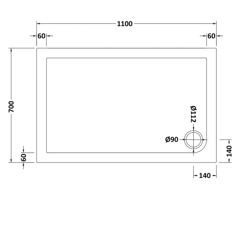 White shower tray 1100 x 700 mm image # Options_1100 x 700 mm