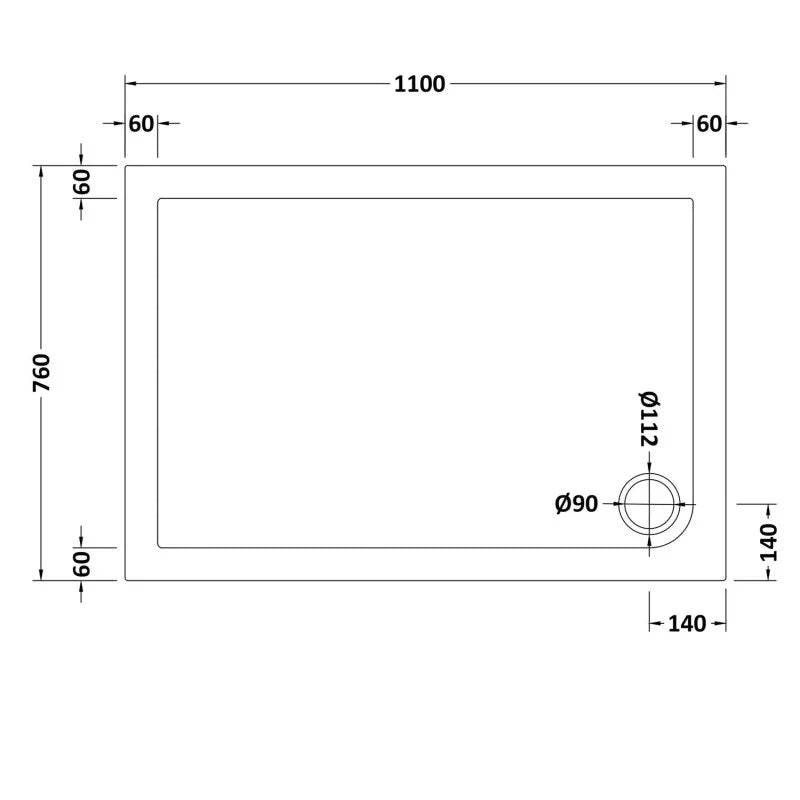 White shower tray 1100 x 760 mm image # Options_1100 x 760 mm