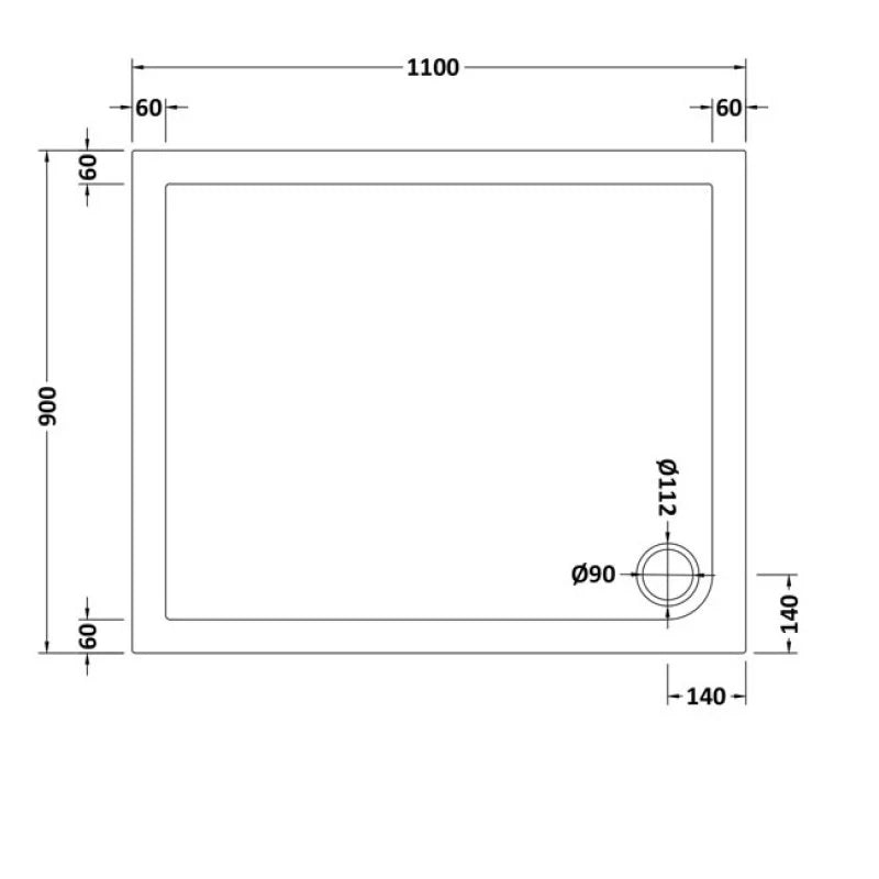 White shower tray 1100 x 900 mm image # Options_1100 x 900 mm