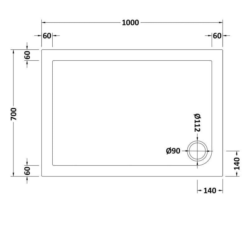 White shower tray 1000 x 700 mm image # Options_1000 x 700 mm