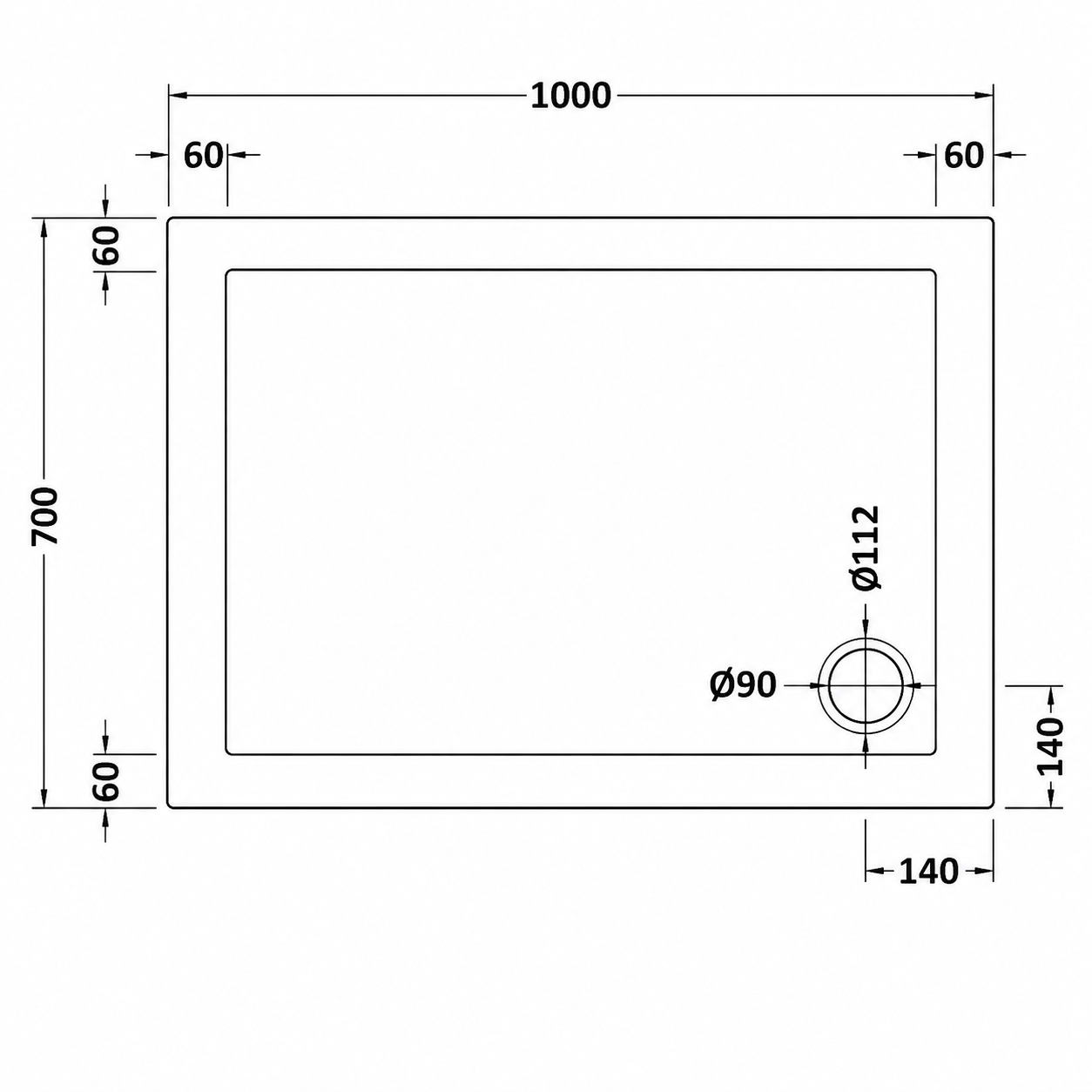 Brushed Brass 1000 x 700mm Bi-fold Shower Enclosure + Shower Tray + Waste