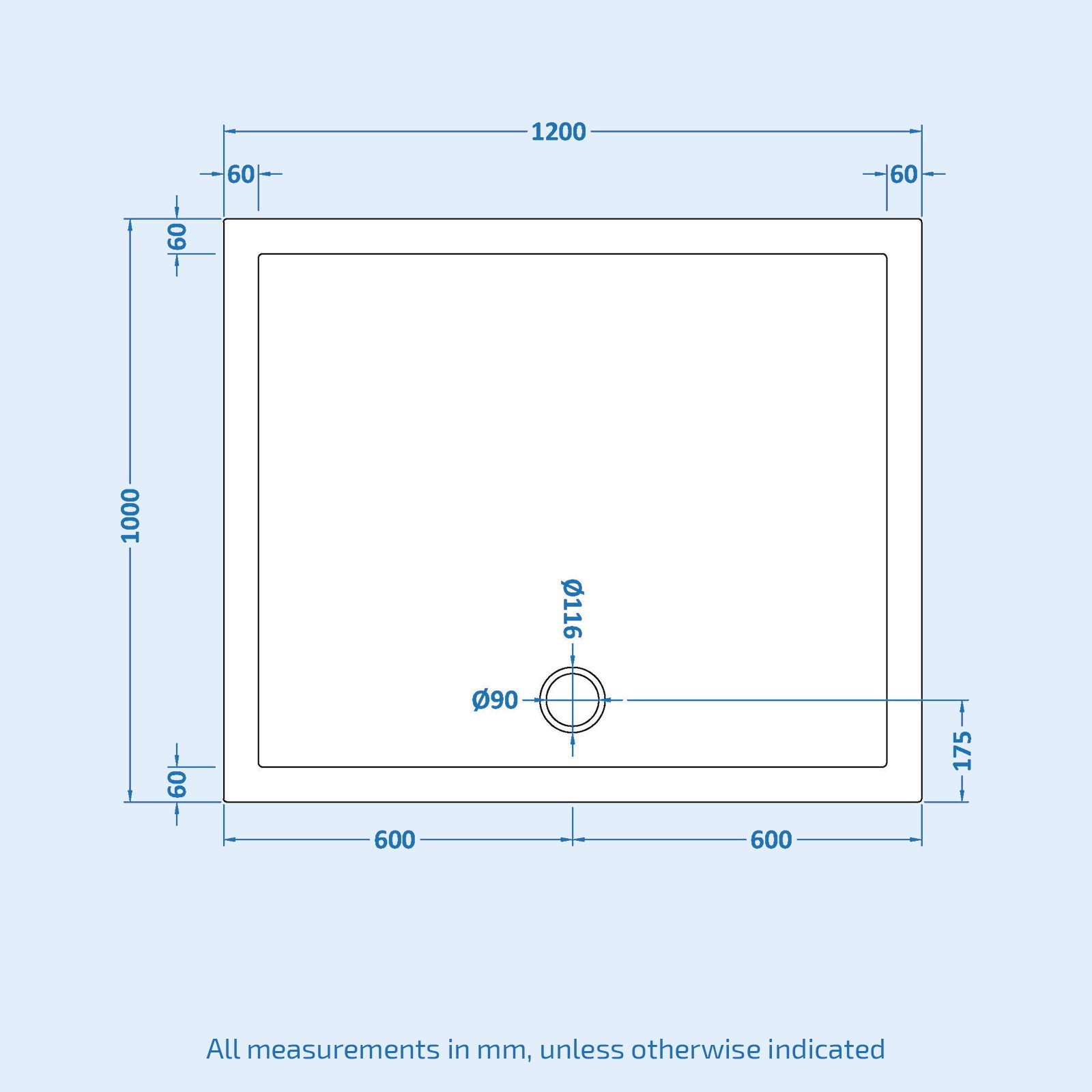 Rectangular 1200mm x 1000mm White Shower Tray