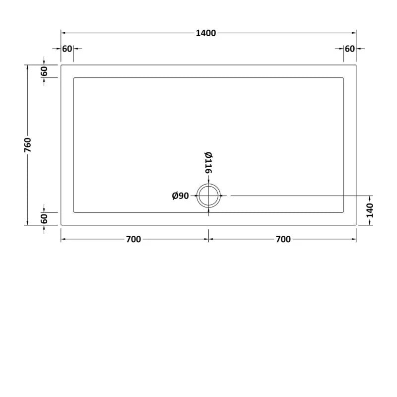 White shower tray 1400 x 760 mm image # Options_1400 x 760 mm