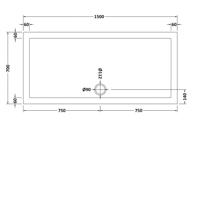 White shower tray 1500 x 700 mm image # Options_1500 x 700 mm