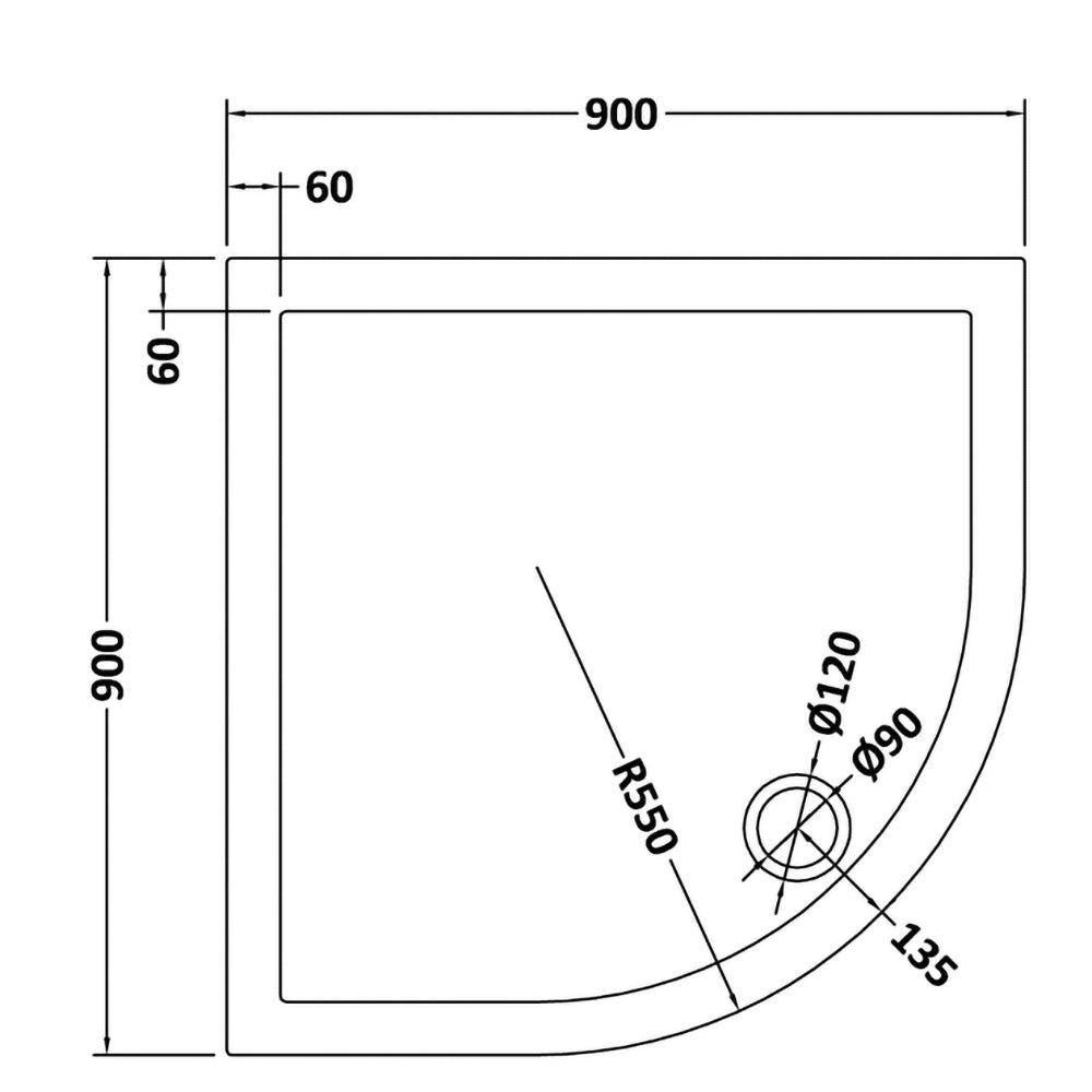 900 x 900 Slim Line Quadrant Shower Tray with Low Profile and Free Waste