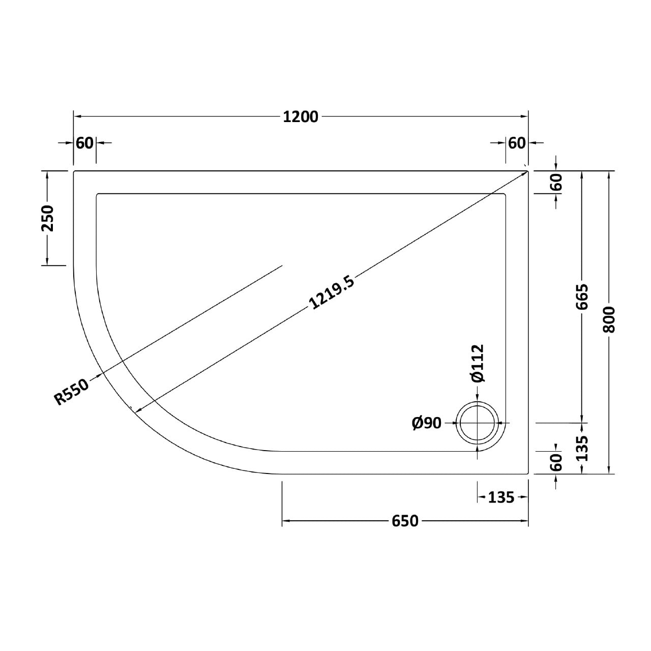 Chrome RH 1200 x 800mm Offset Quadrant Shower Enclosure & Tray