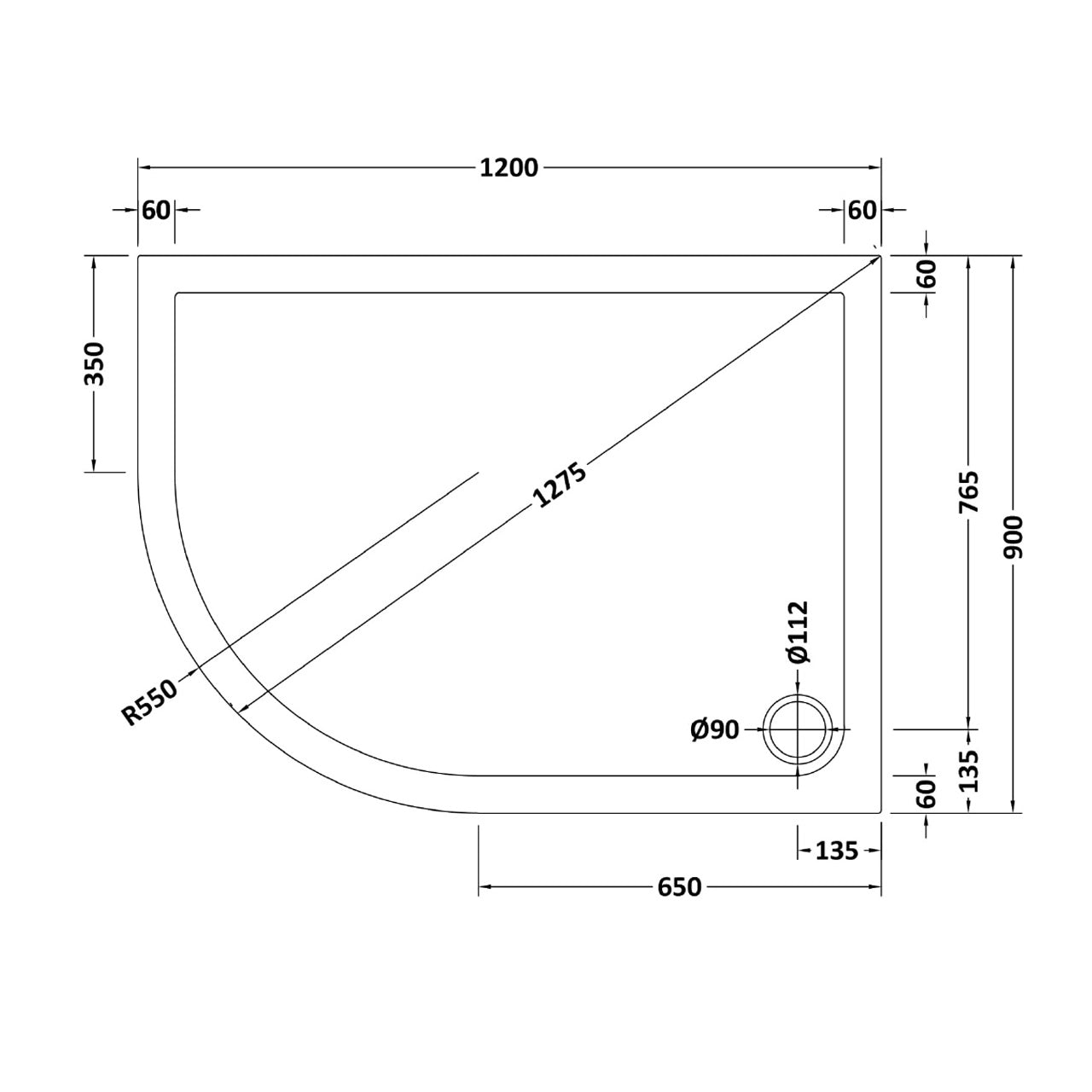 LH 1200 x 900mm Offset Quadrant Shower Enclosure Brushed Brass & Tray