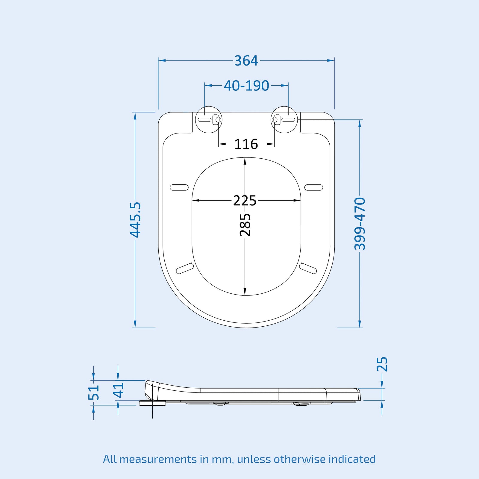 D Shape Quick Release Soft Close White Toilet Seat 364mm x 445mm