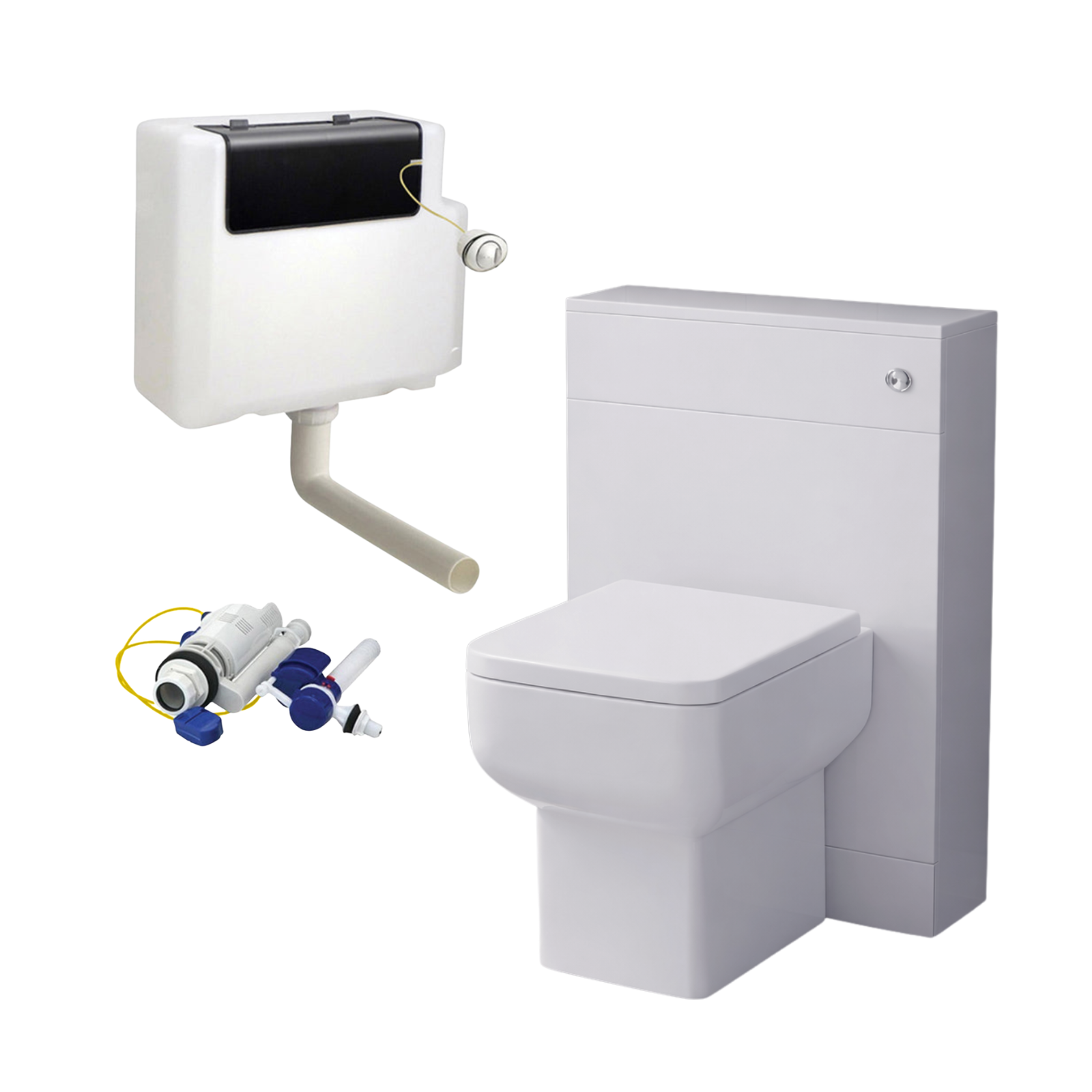 Nanuya 500mm WC Unit, Cistern & Debra Rimless Back To Wall Toilet Pan White