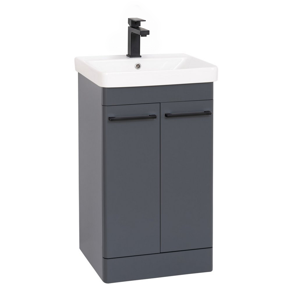 Kartell Options 24 500mm Cool Grey 2 Door Vanity Unit & 500mm Rectangular Floorstanding Basin with handles