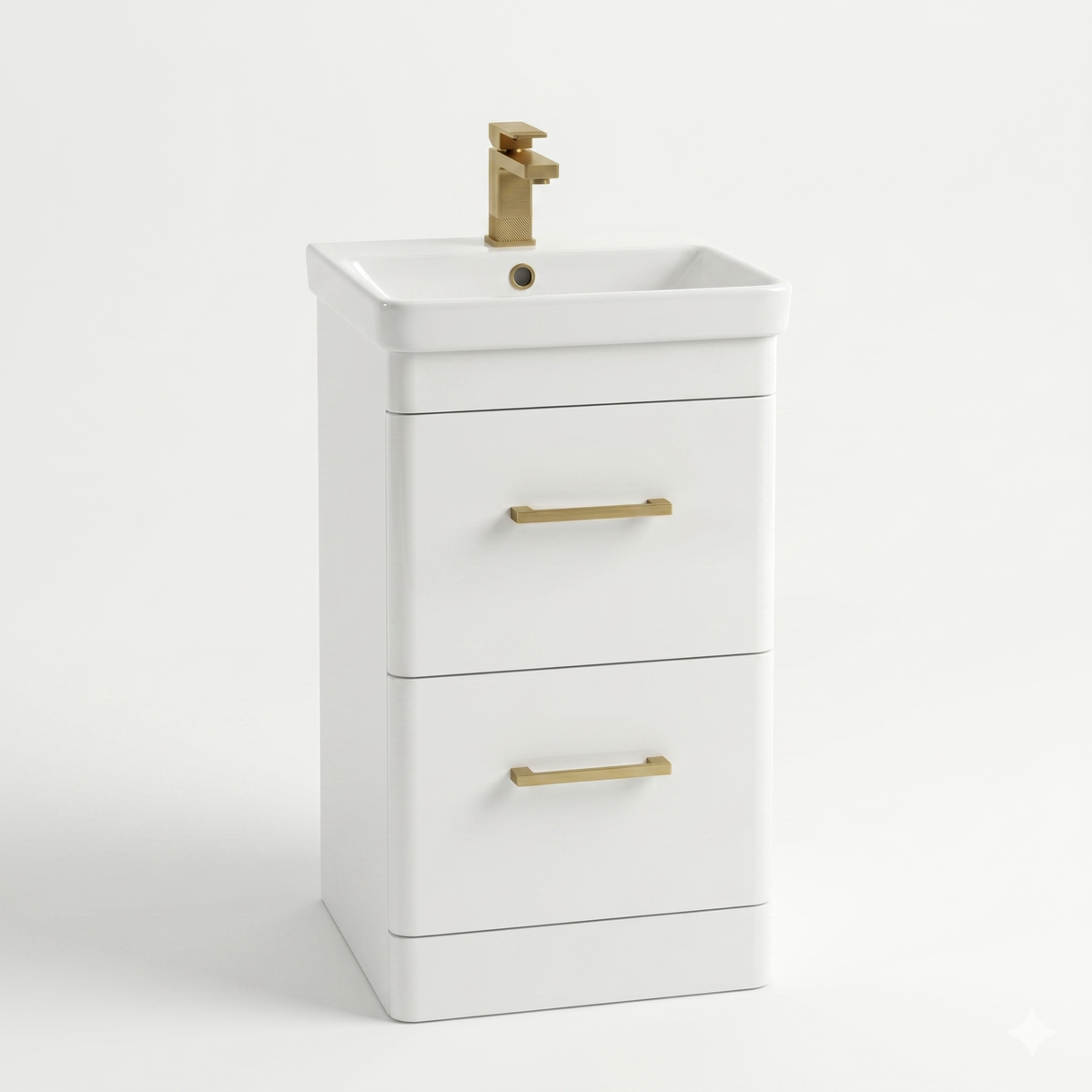 Kartell Options 24 500mm White 2 Drawer Vanity Unit & 500mm Rectangular Floorstanding Basin with handles
