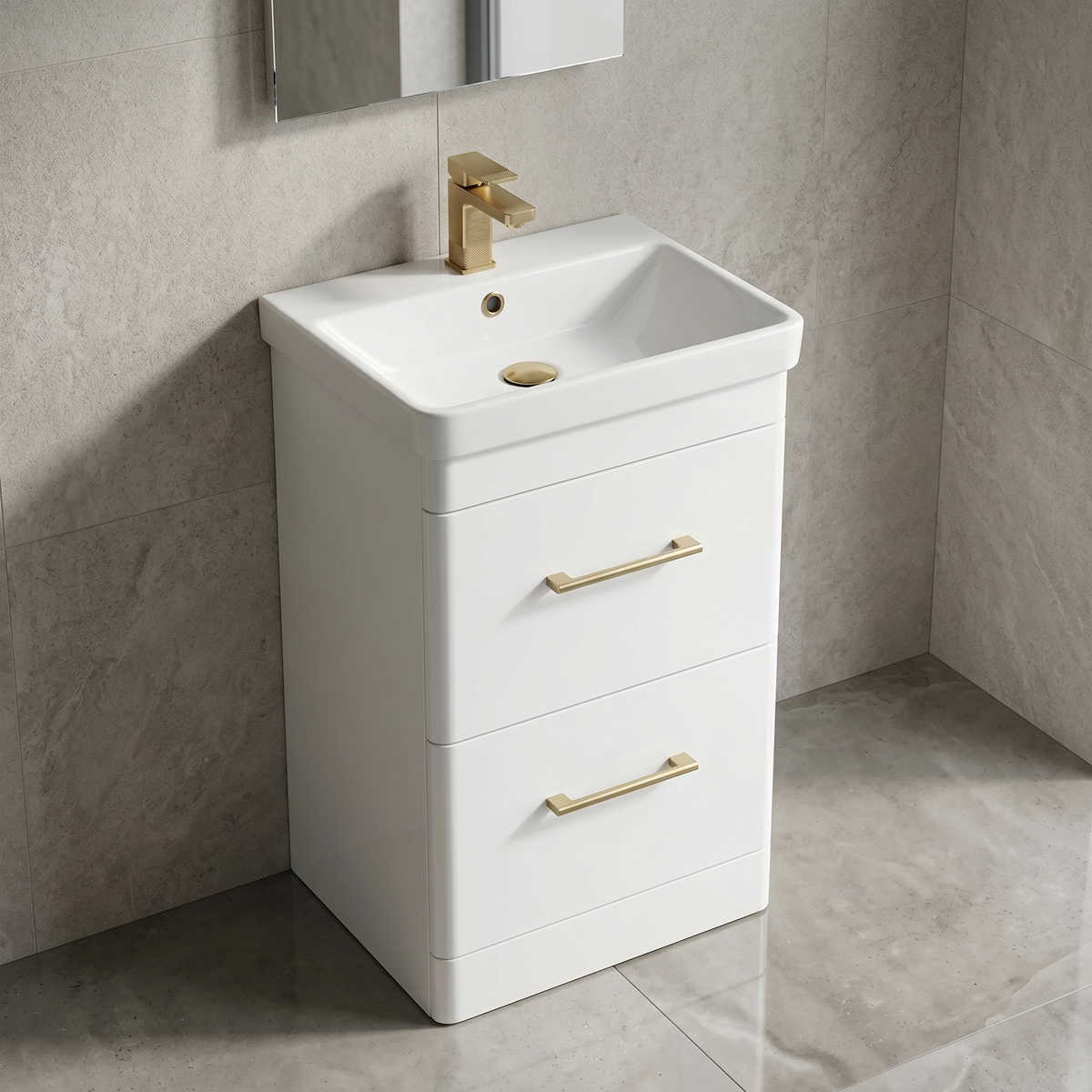 Kartell Options 24 500mm White 2 Drawer Vanity Unit & 500mm Rectangular Floorstanding Basin with handles
