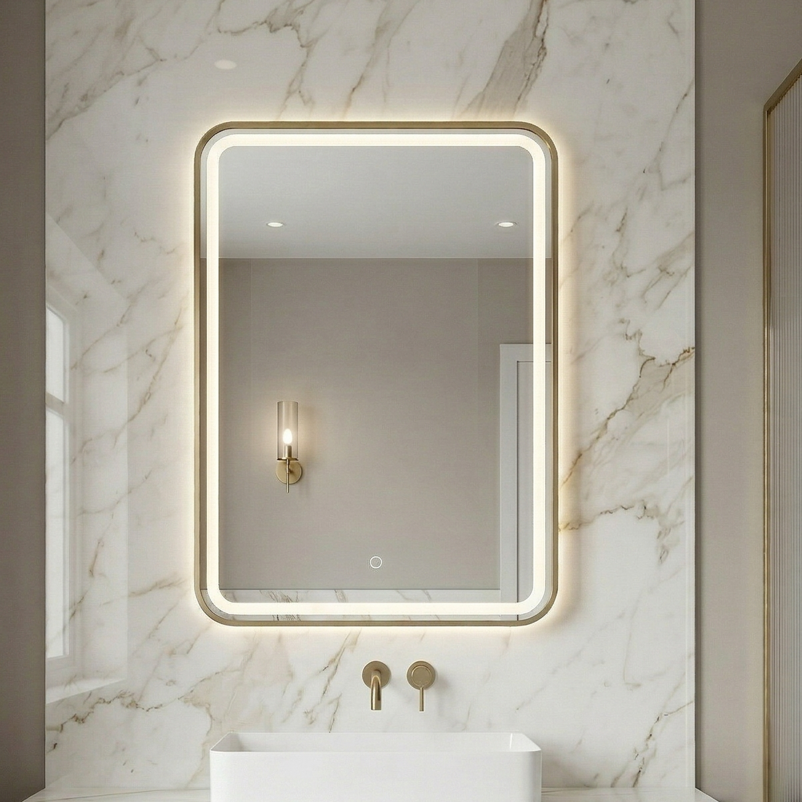 Kartell Ottone 500mm W x 700mm H Rectangle Brushed Brass Frame Front Lid LED Mirror Wall Mounted - OT5070