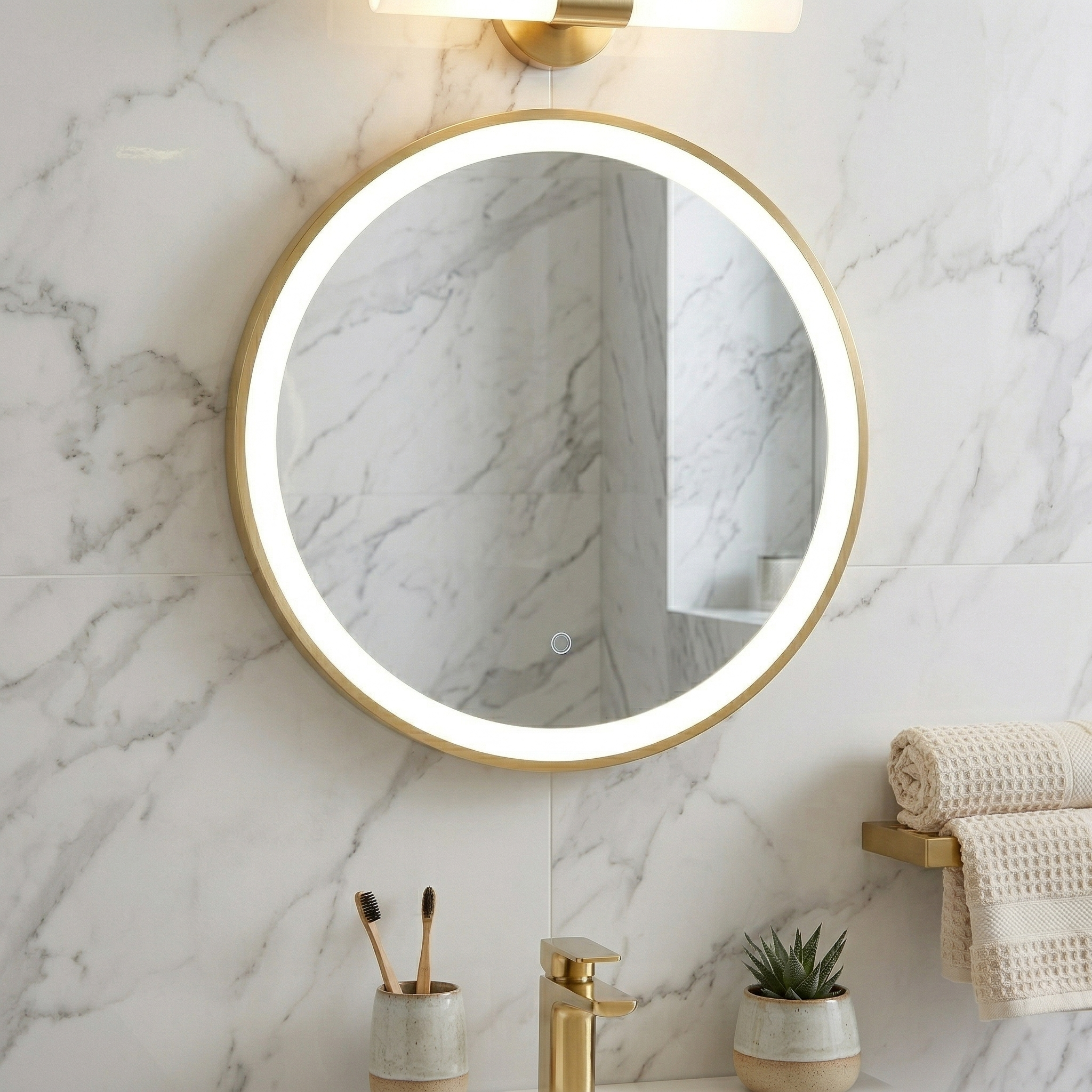 Kartell Ottone 600mm Round Brushed Brass Frame Front Lid LED Mirror Wall Mounted - OT60