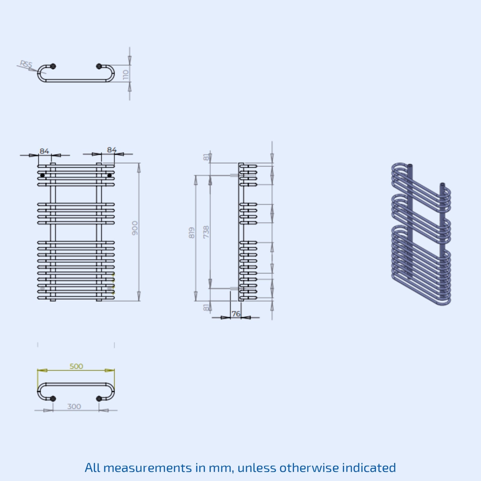 Kartell Oakland 920mm H x 500mm W Chrome Vertical Designer Towel Rail - OAK