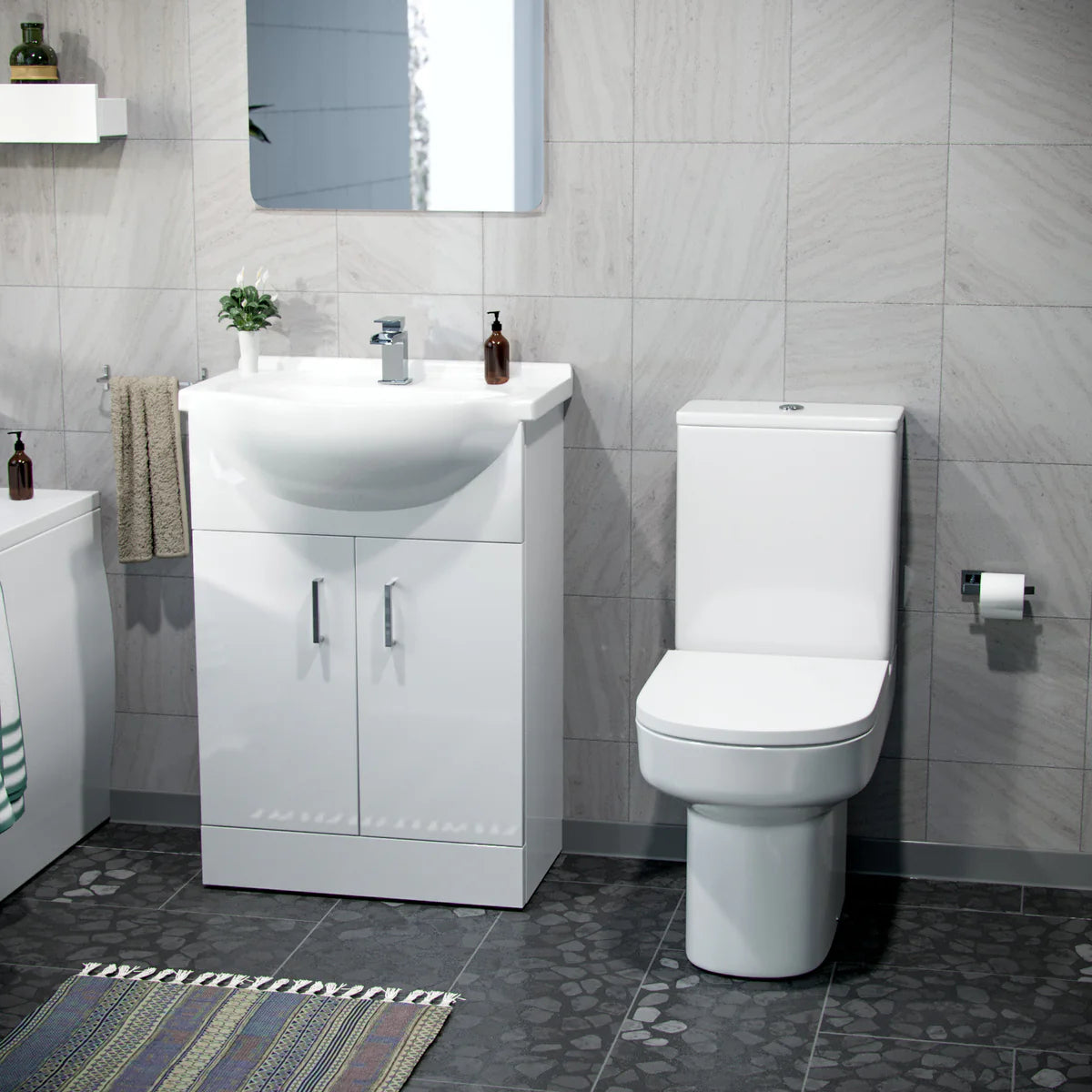 Ellen 550mm Freestanding Vanity Basin Unit & Close Coupled Toilet White