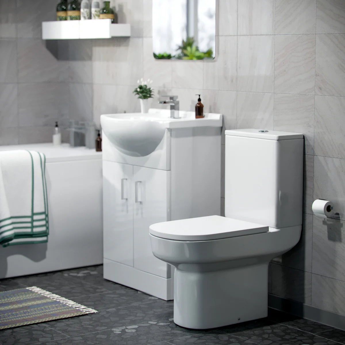 Ellen 550mm Flat Pack Freestanding Vanity Basin Unit & Close Coupled Toilet White