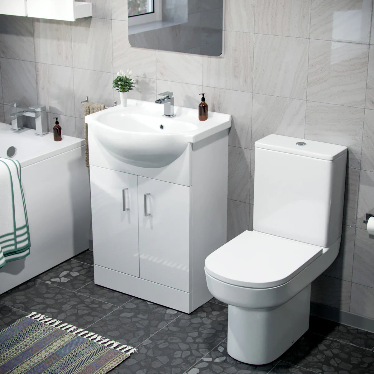 Ellen 550mm Freestanding Vanity Basin Unit & Close Coupled Toilet White