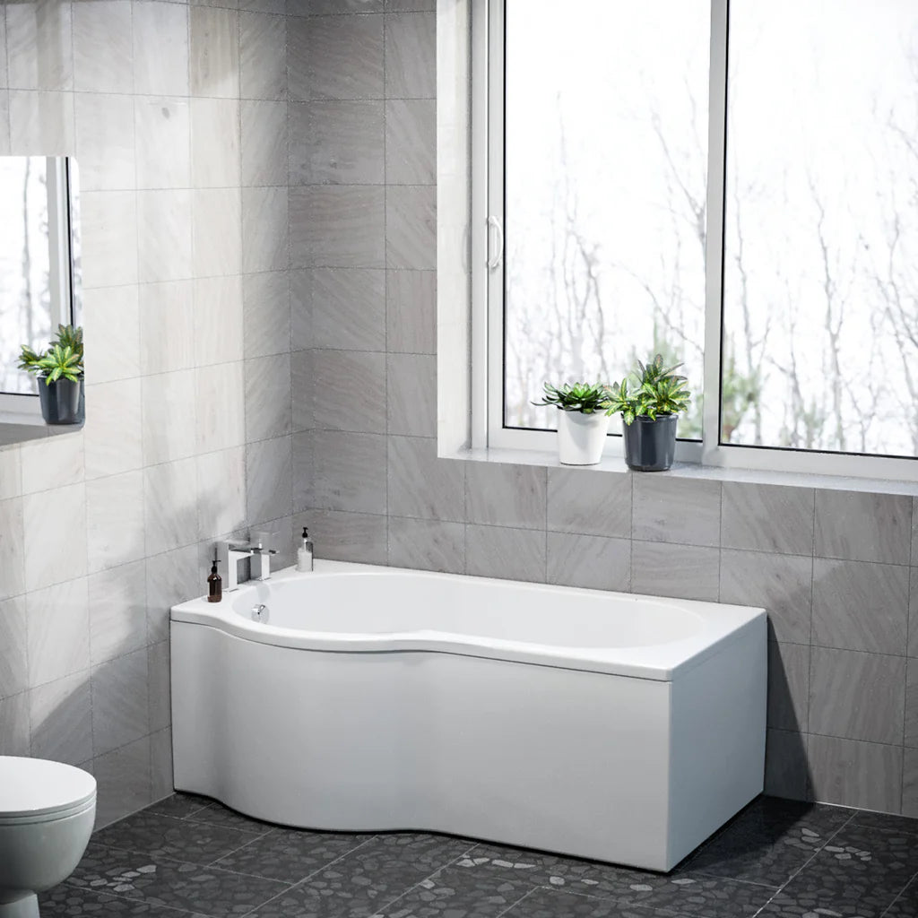 P-Shaped LH 1500mm Curved Shower Bath Acrylic with Front Panel