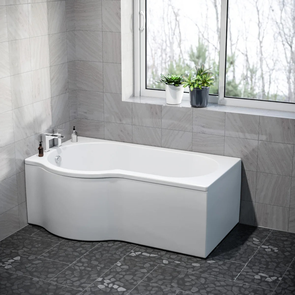 1500mm P Shaped Left Hand Curved Shower Bath Acrylic