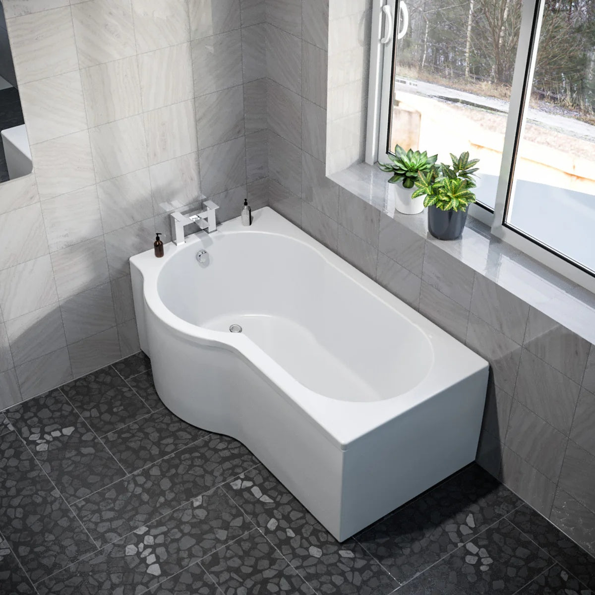 1500mm P Shaped Left Hand Curved Shower Bath Acrylic