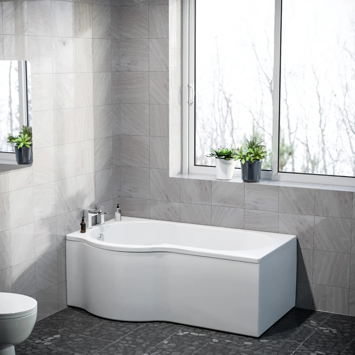 1500mm P Shaped Left Hand Curved Shower Bath Acrylic