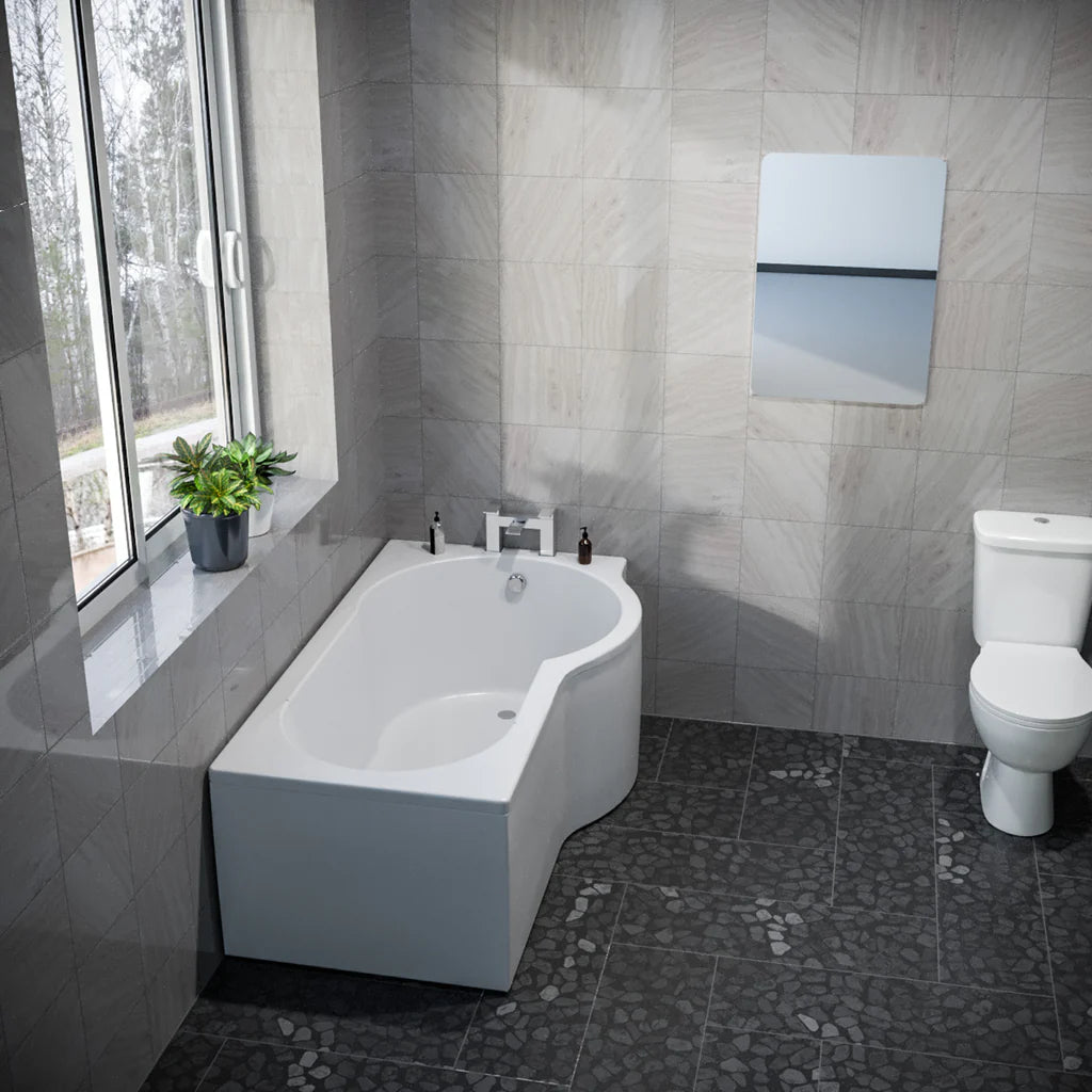 P-Shaped RH 1500mm Curved Shower Bath Acrylic with Front Panel