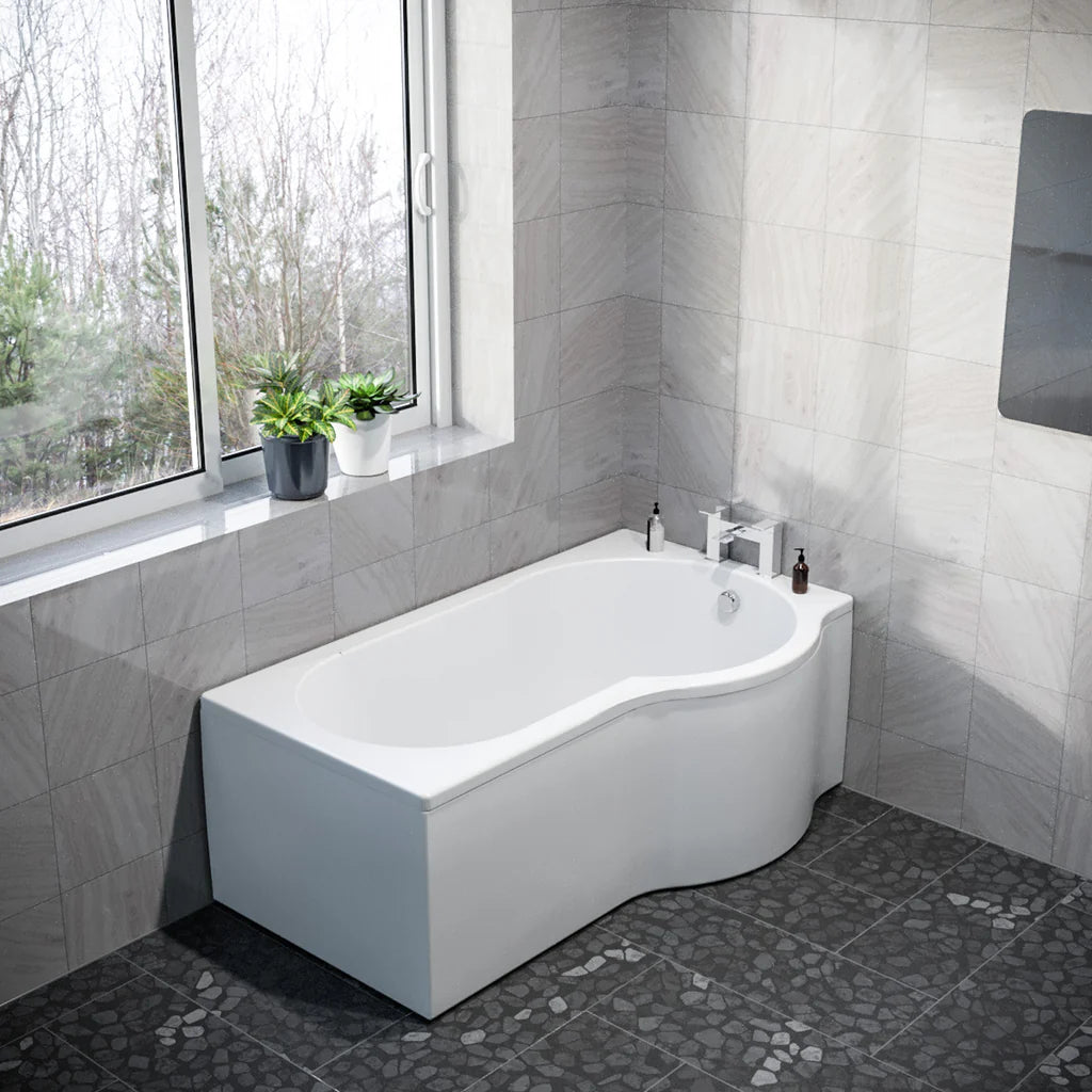 P-Shaped RH 1500mm Curved Shower Bath Acrylic with Front Panel