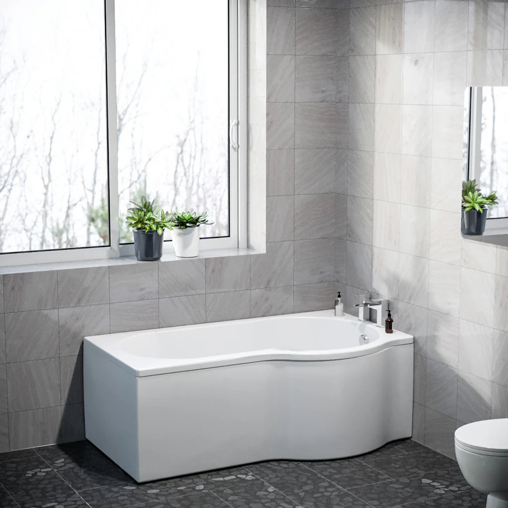 P-Shaped RH 1500mm Curved Shower Bath Acrylic with Front Panel