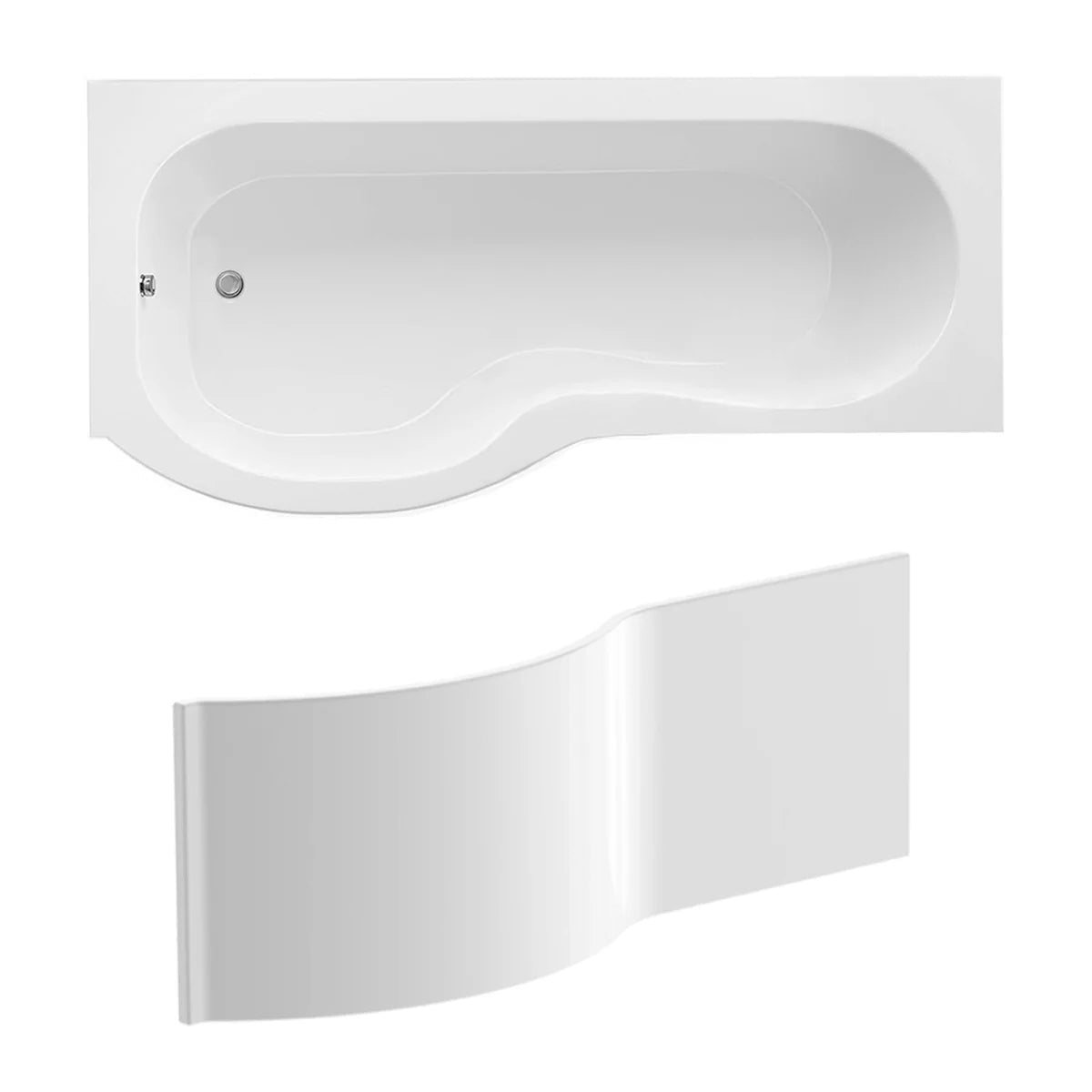 P Shaped 1600mm x 850mm RH Curved Shower Bath Acrylic & Front Panel