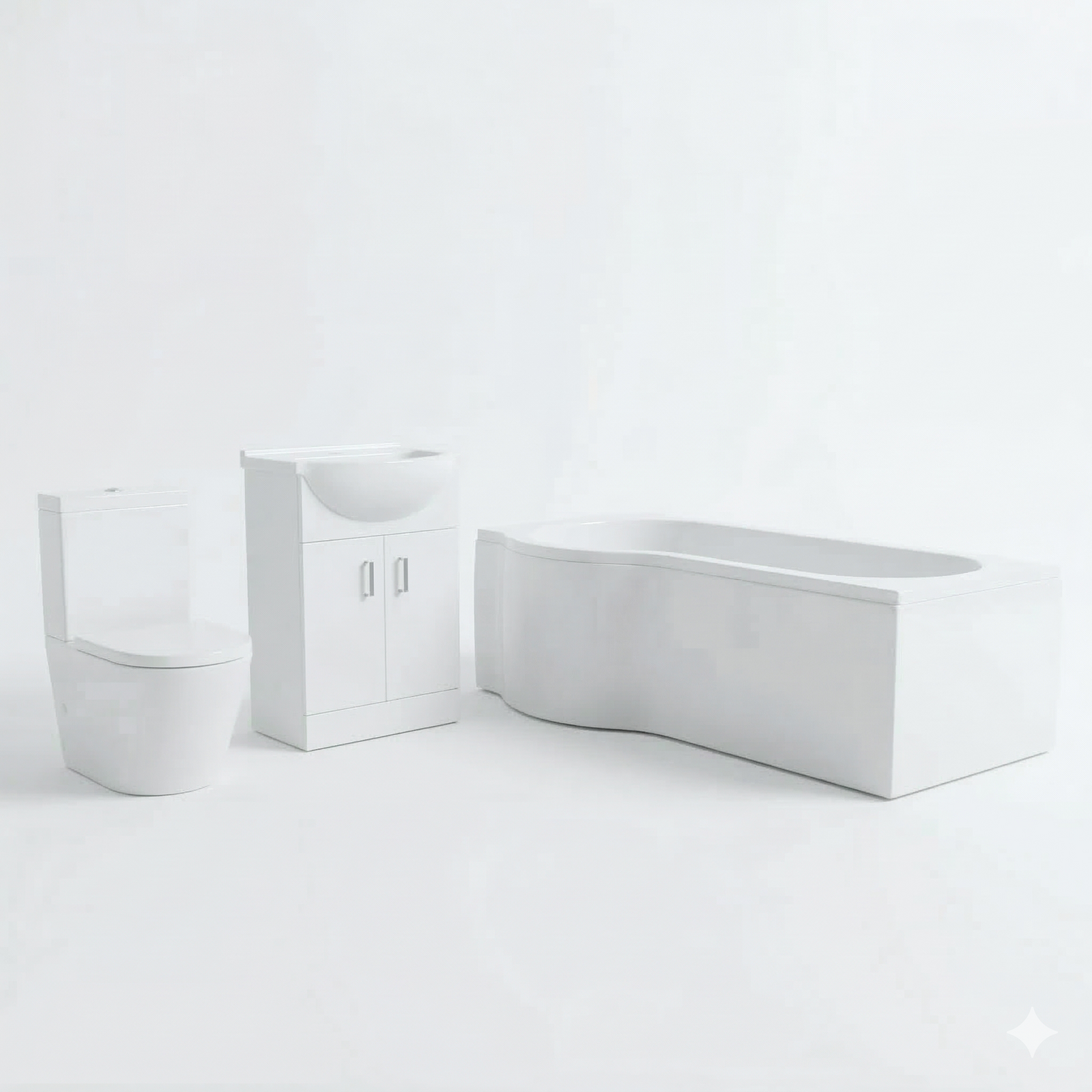 Ellen White Vanity Unit Left Handed P-Shaped Bath & Close Coupled Toilet Suite