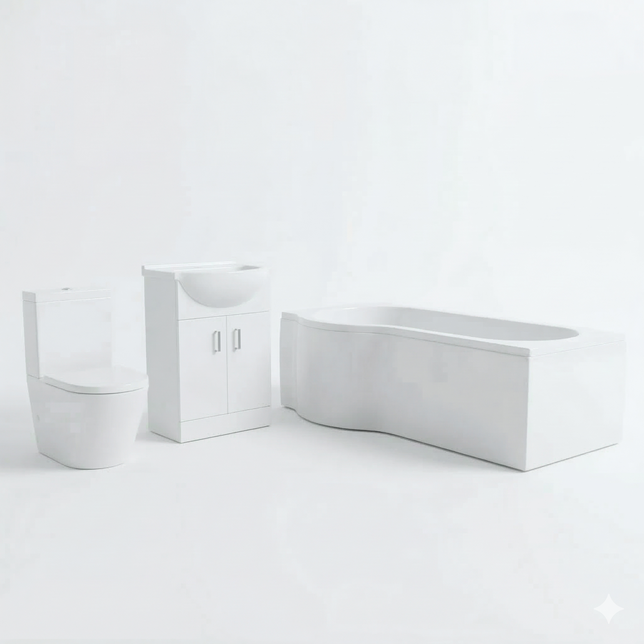 Ellen White Vanity Unit Left Handed P-Shaped Bath & Close Coupled Toilet Suite