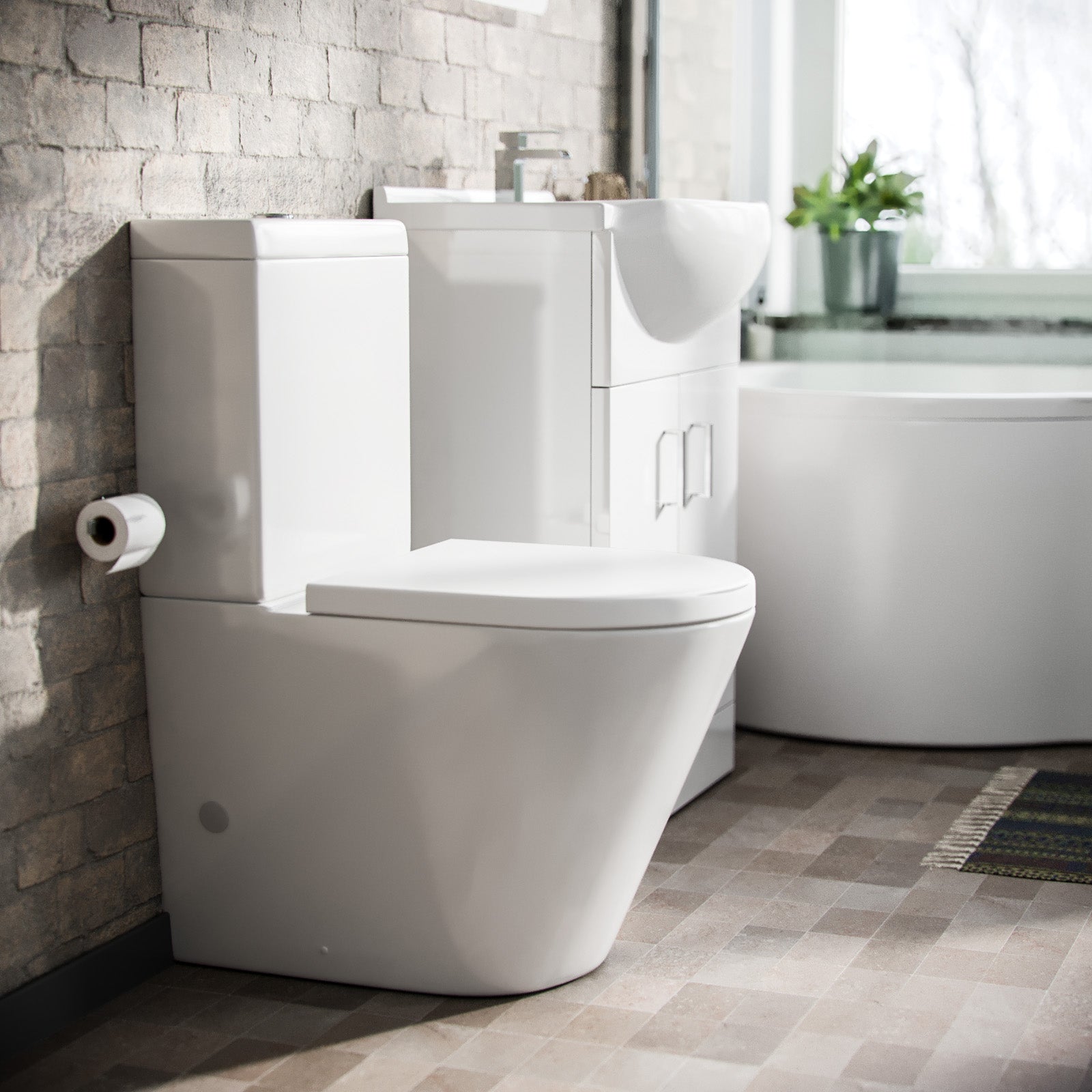 Ellen P-Shaped Left Handed Bath, Floor Standing Vanity Unit and Close Coupled Toilet Suite