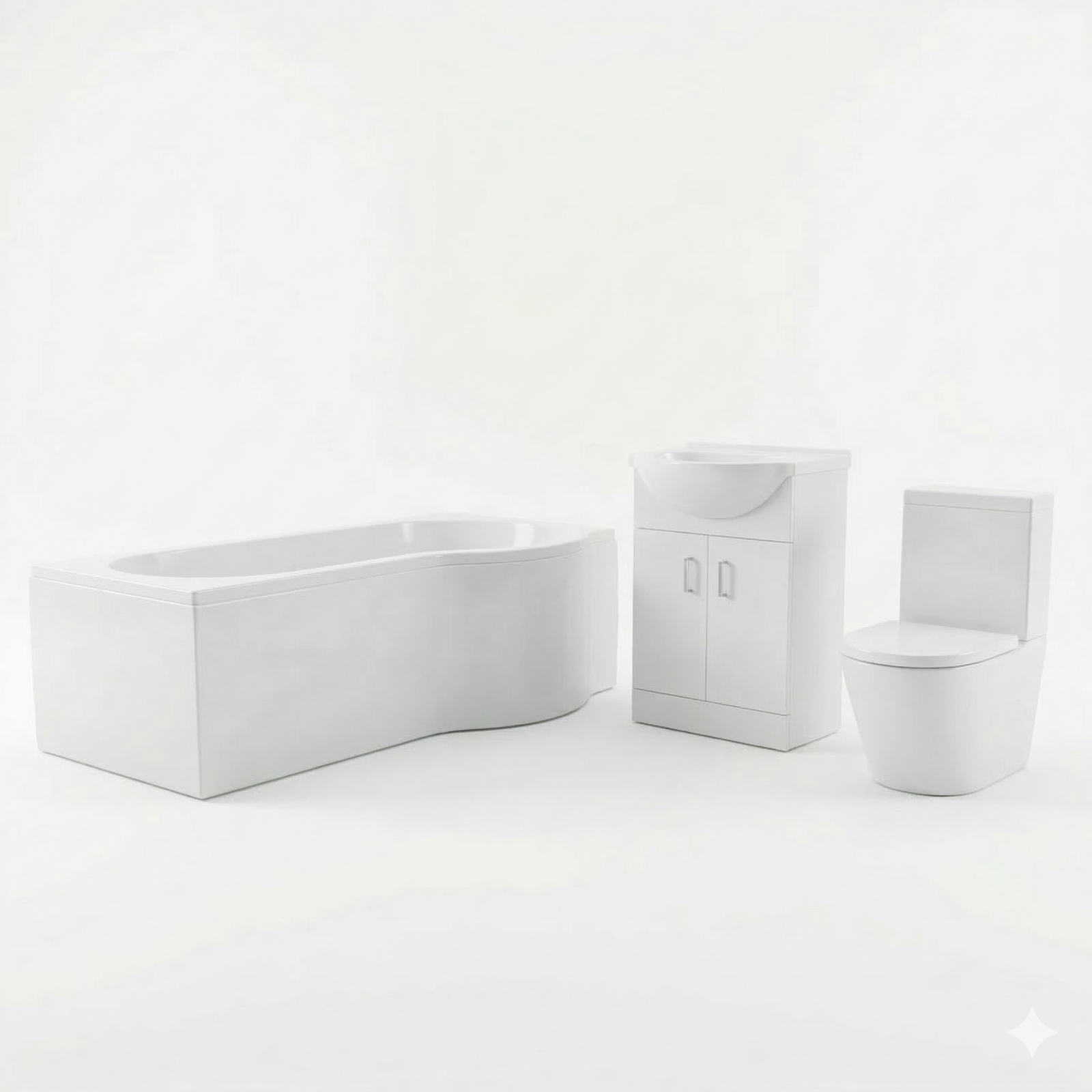 Ellen RH P-Shaped Bath With White Vanity Unit & Close Coupled Toilet Set