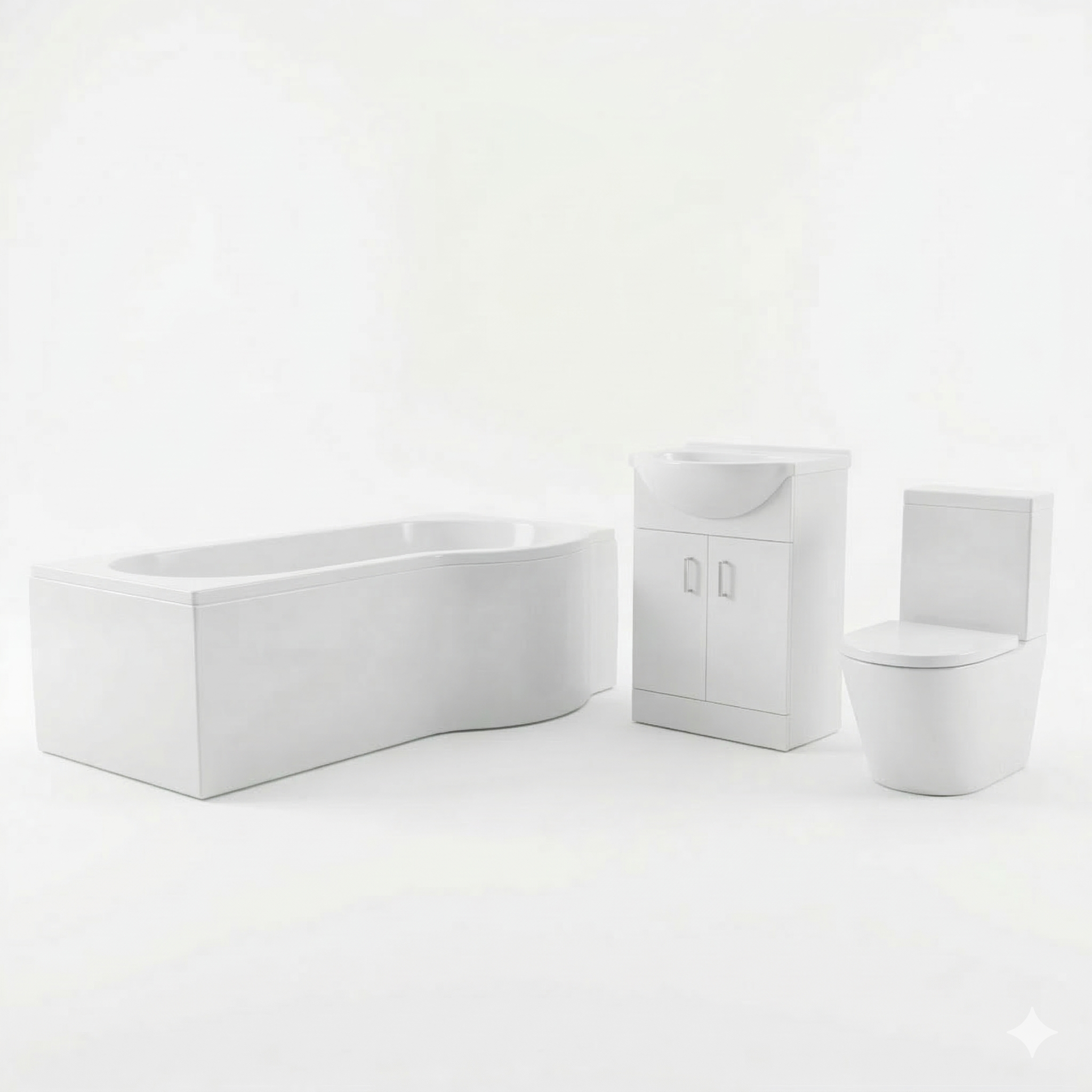 Ellen RH P-Shaped Bath With White Vanity Unit & Close Coupled Toilet Set