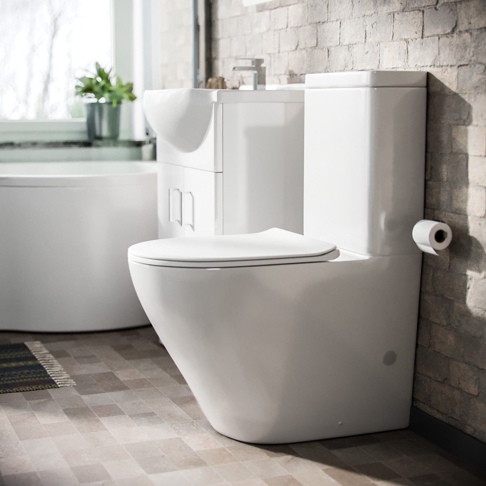Ellen P-Shaped RH Bath 550mm Floor Vanity Unit & Curved Toilet Suite