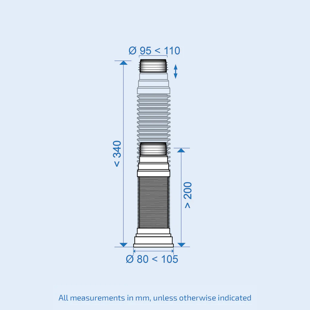 Wirquin Toilet WC Long Pan Connector 200mm - 340mm