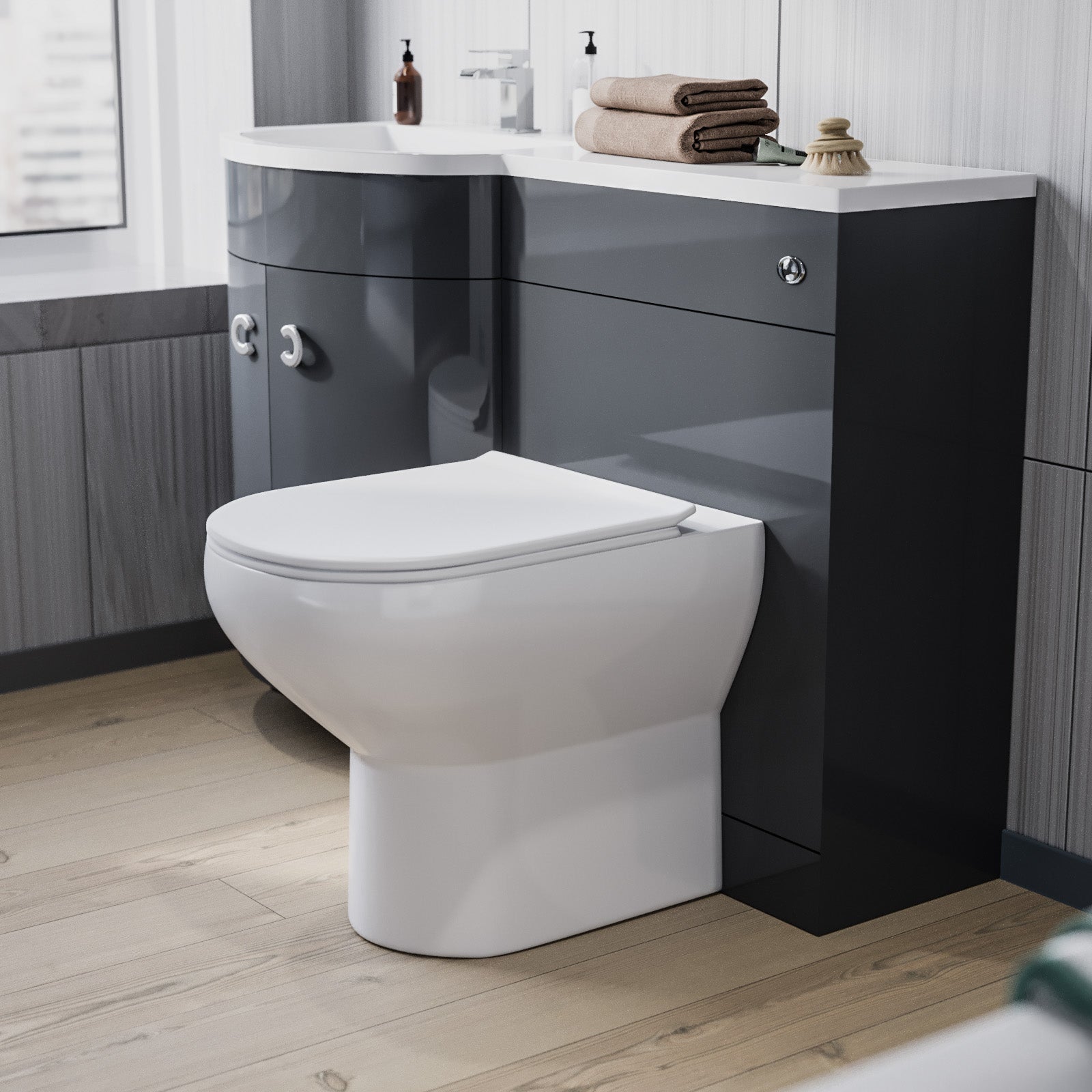 Dene 1100mm Basin Combination Vanity Unit, WC unit, Back To Wall Toilet Grey
