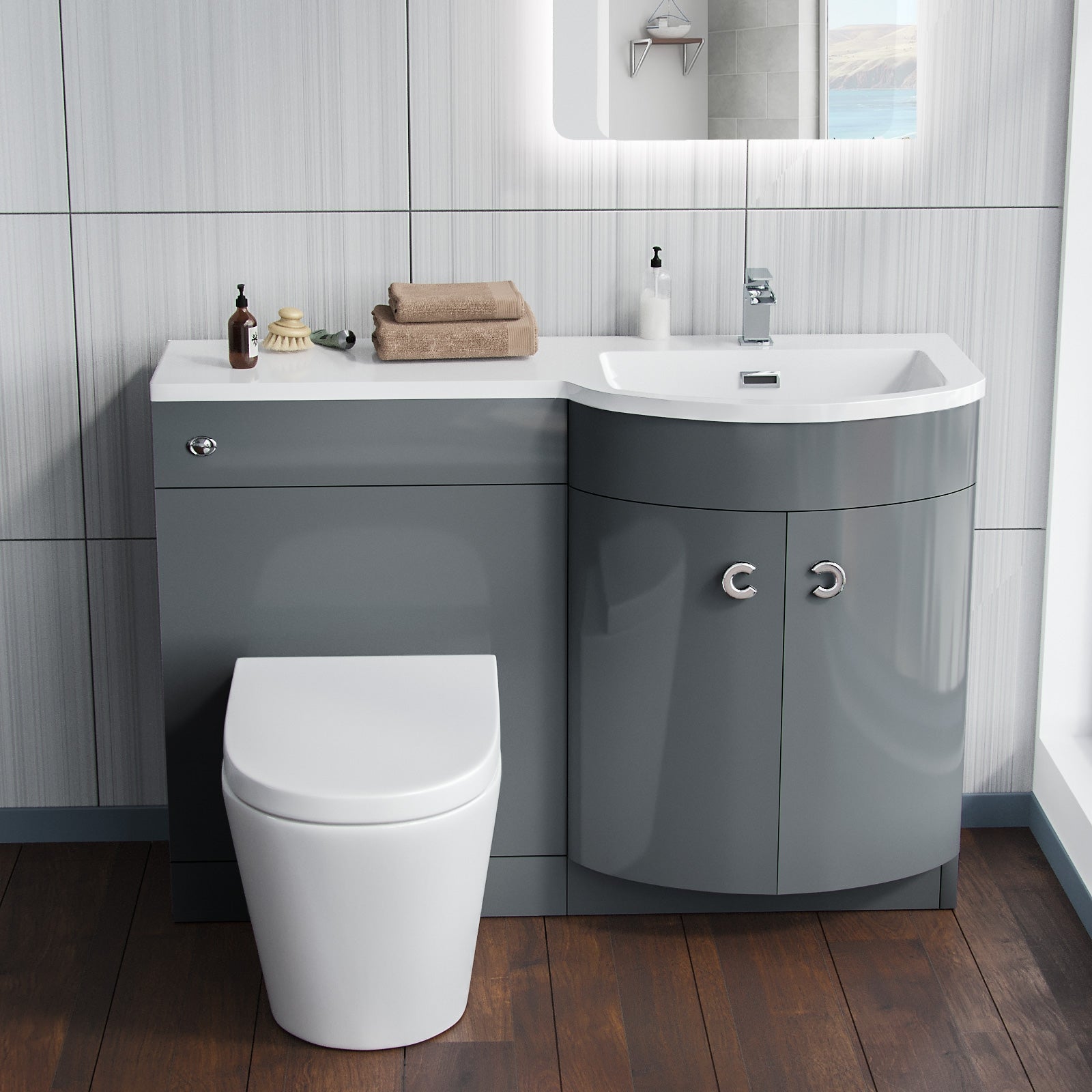 Dene Grey RH 1100mm Vanity Basin Unit & Ellis Back To Wall Toilet