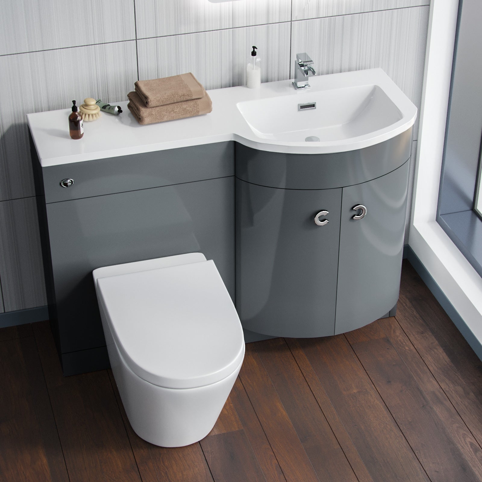 Dene Grey 1100mm RH Vanity Basin Unit & Ellis Back To Wall Toilet