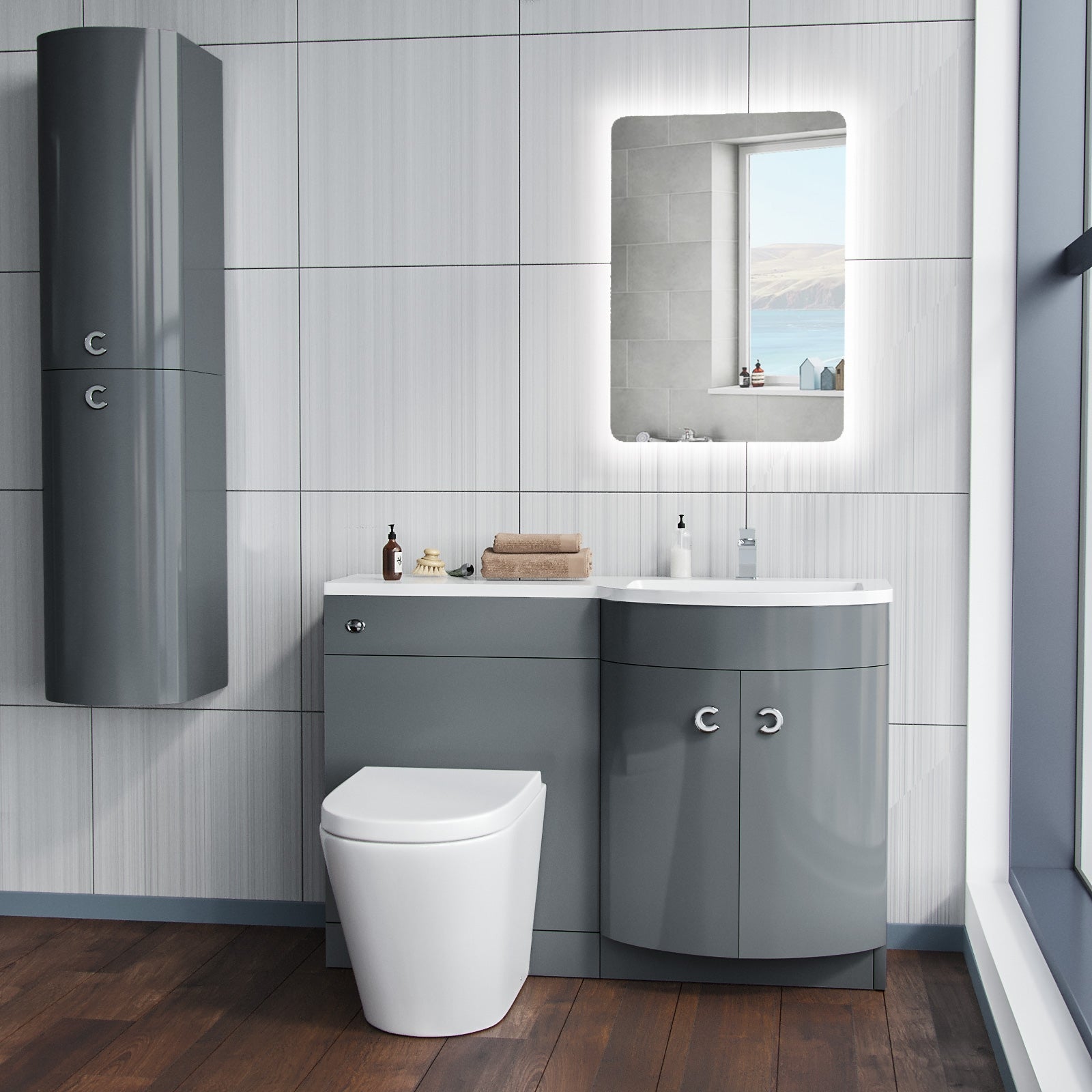 Dene Grey 1100mm RH Vanity Basin Unit & Ellis Back To Wall Toilet