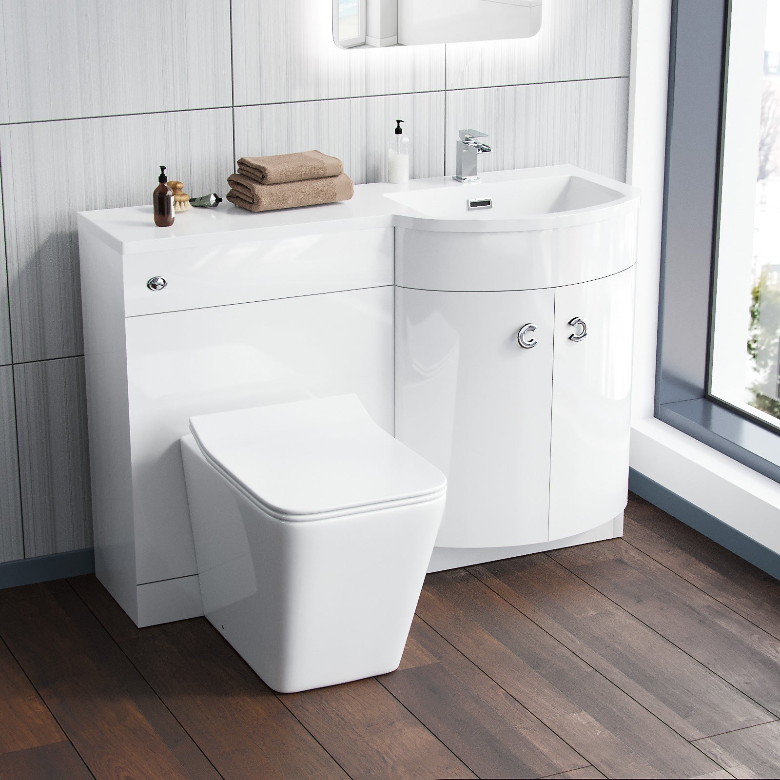 Dene 1100mm Vanity Basin Unit White & Elora Back To Wall Toilet White