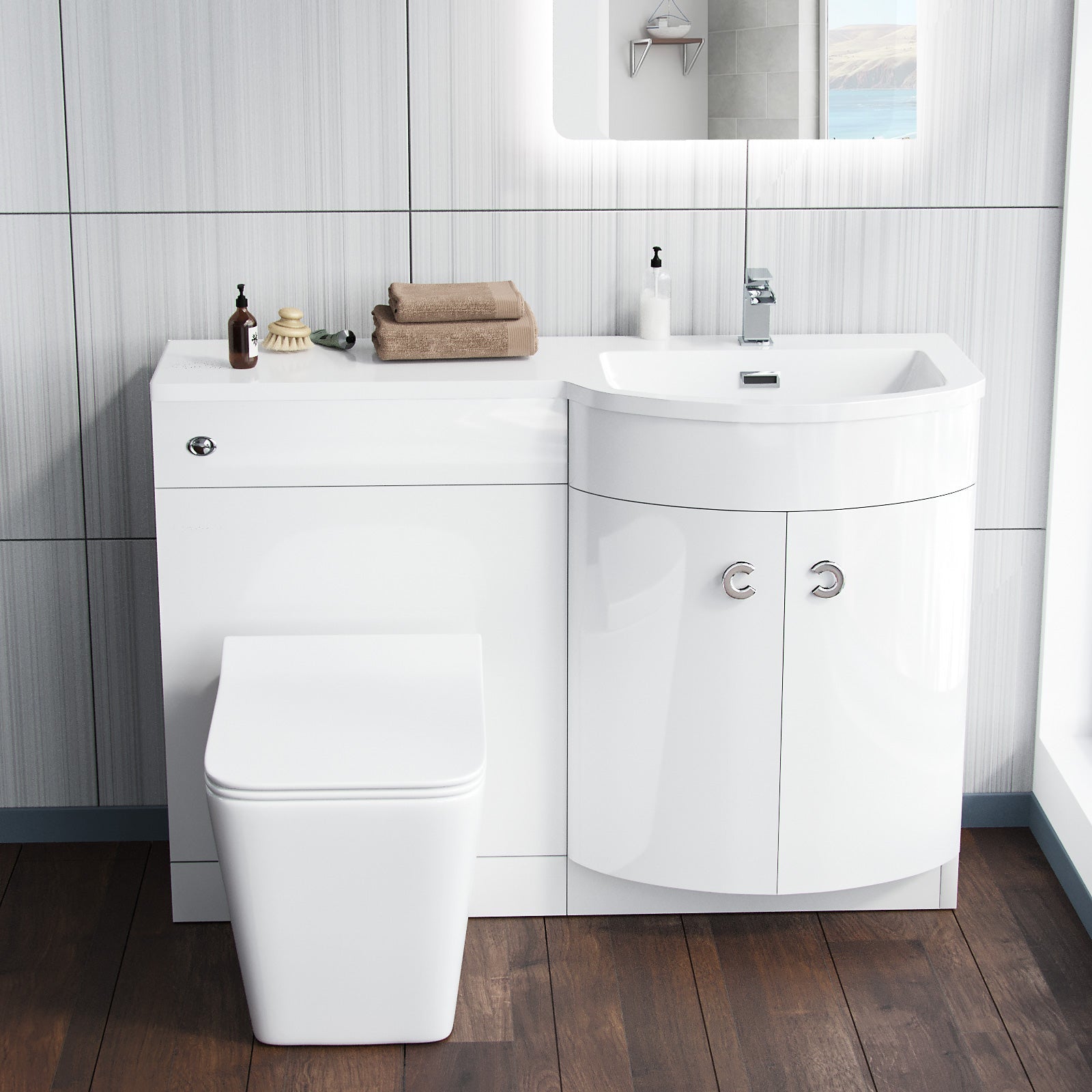 Dene 1100mm Vanity Basin Unit White & Elora Back To Wall Toilet White