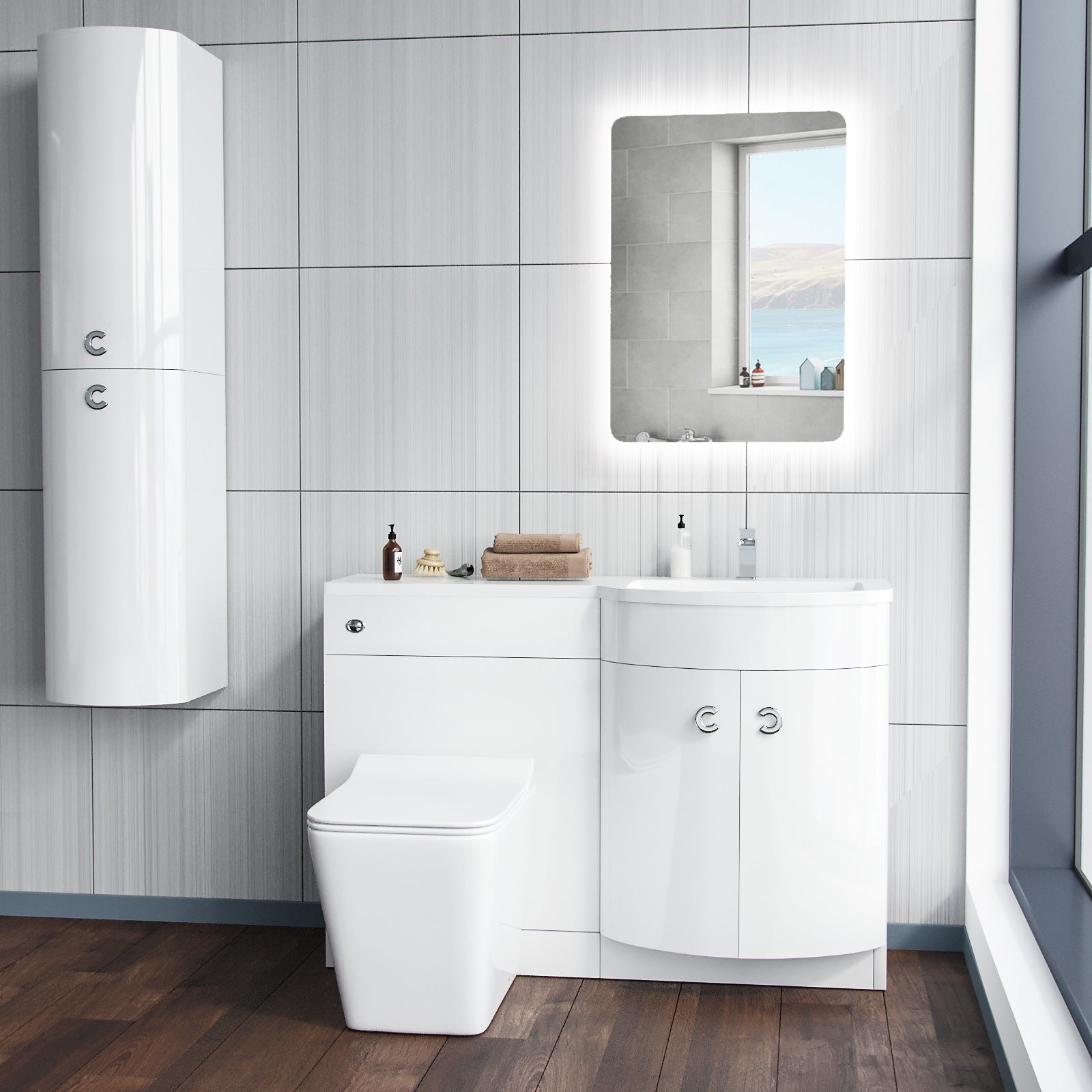 Dene 1100mm Vanity Basin Unit White & Elora Back To Wall Toilet White