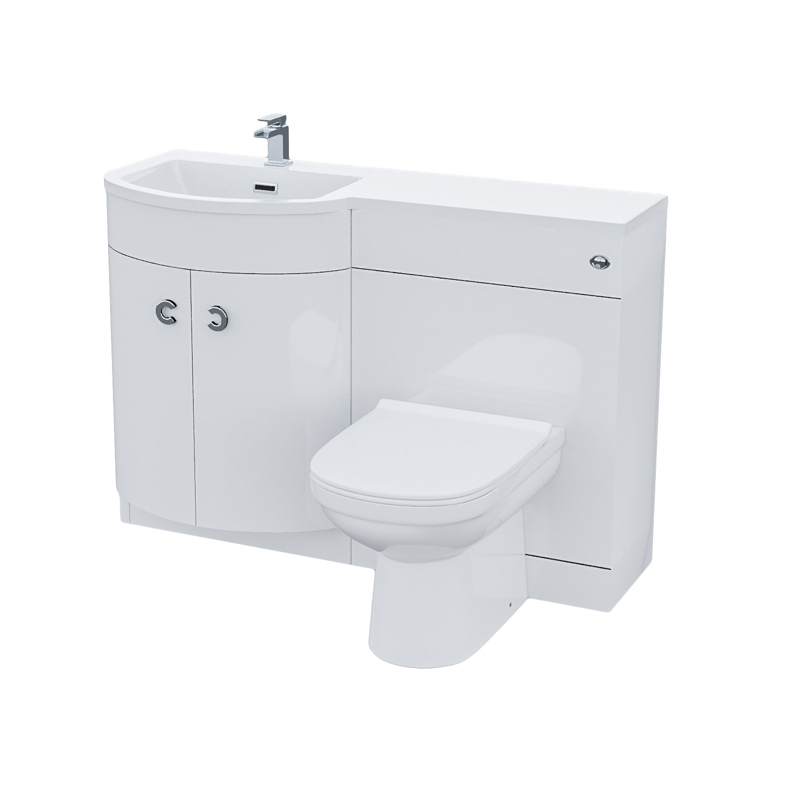 Dene 1100mm LH White Basin Vanity Flat Pack , WC Unit and BTW Toilet